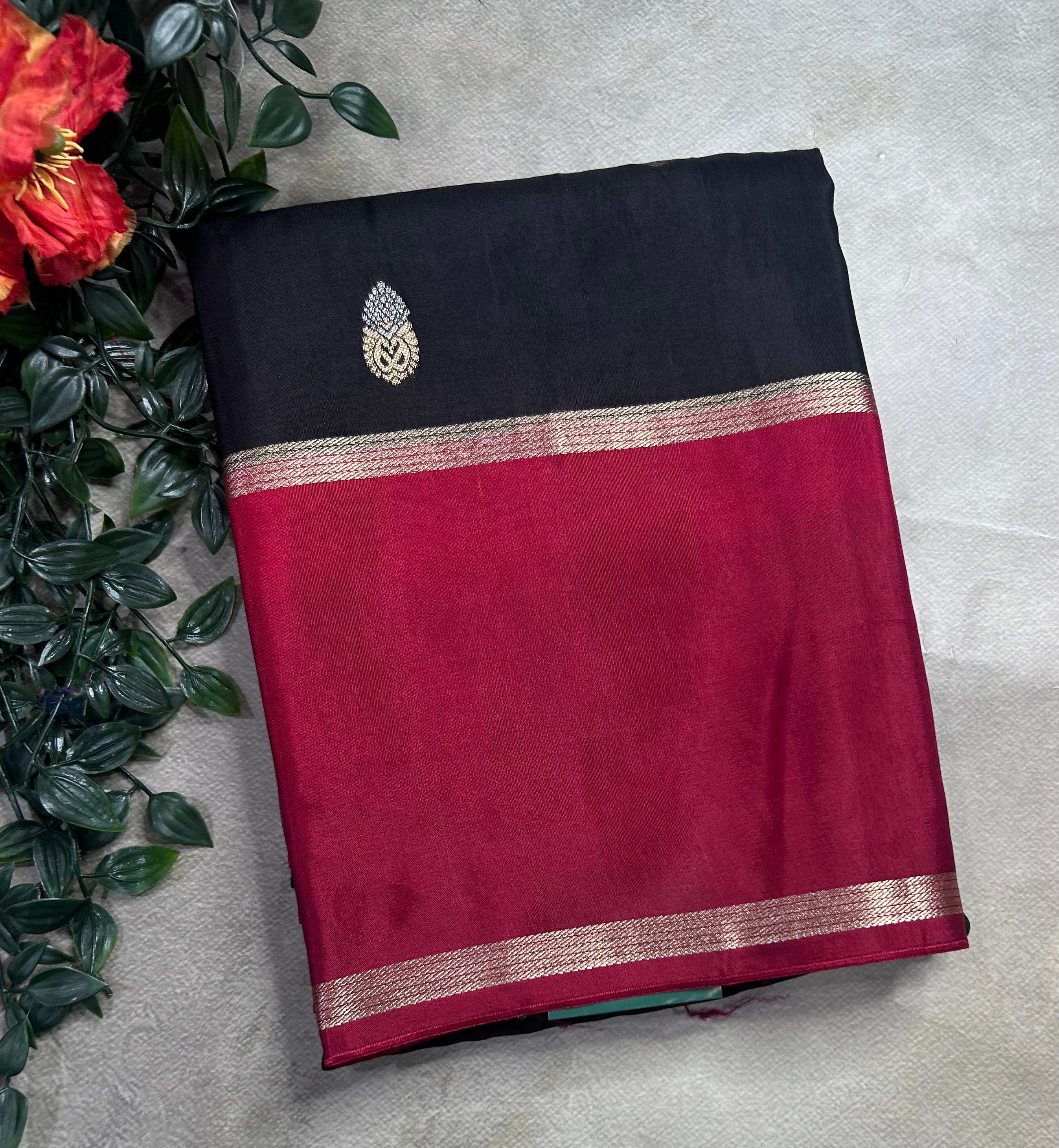 Black bentex border semi Mysore crepe 106 saree