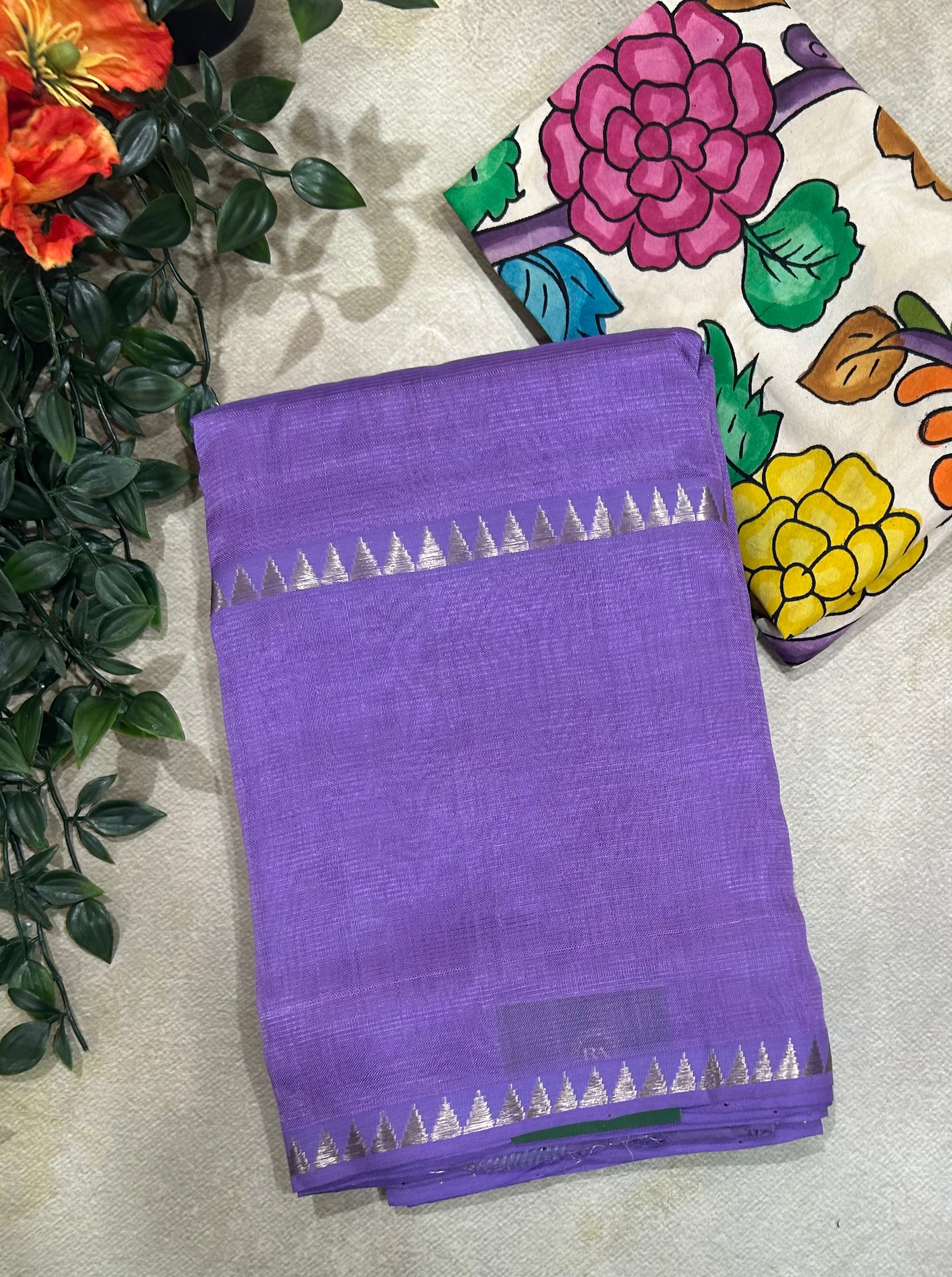 Light purple Bentex border pure mangalagiri 105 saree