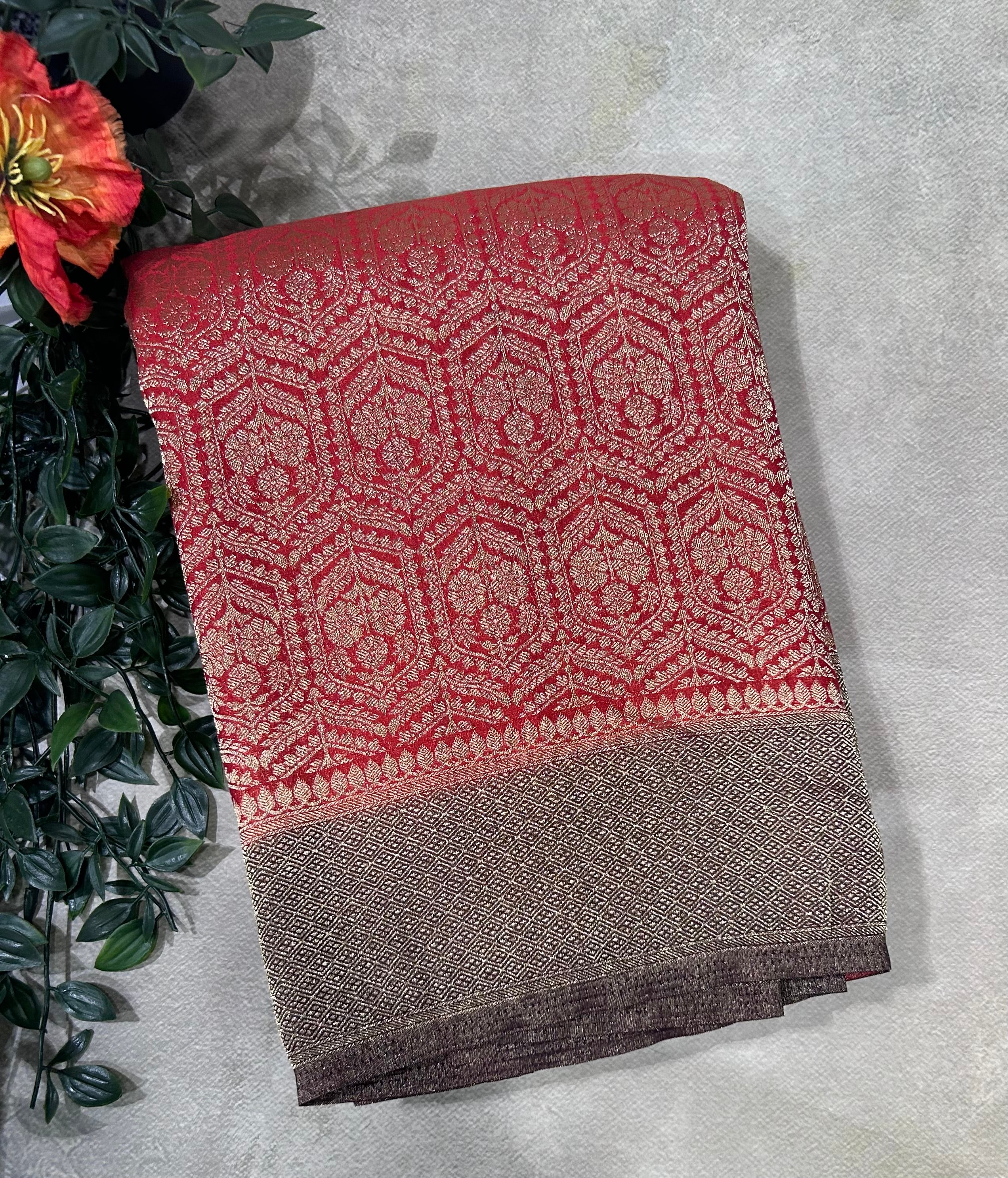 Red brocade semi georgette 105 saree