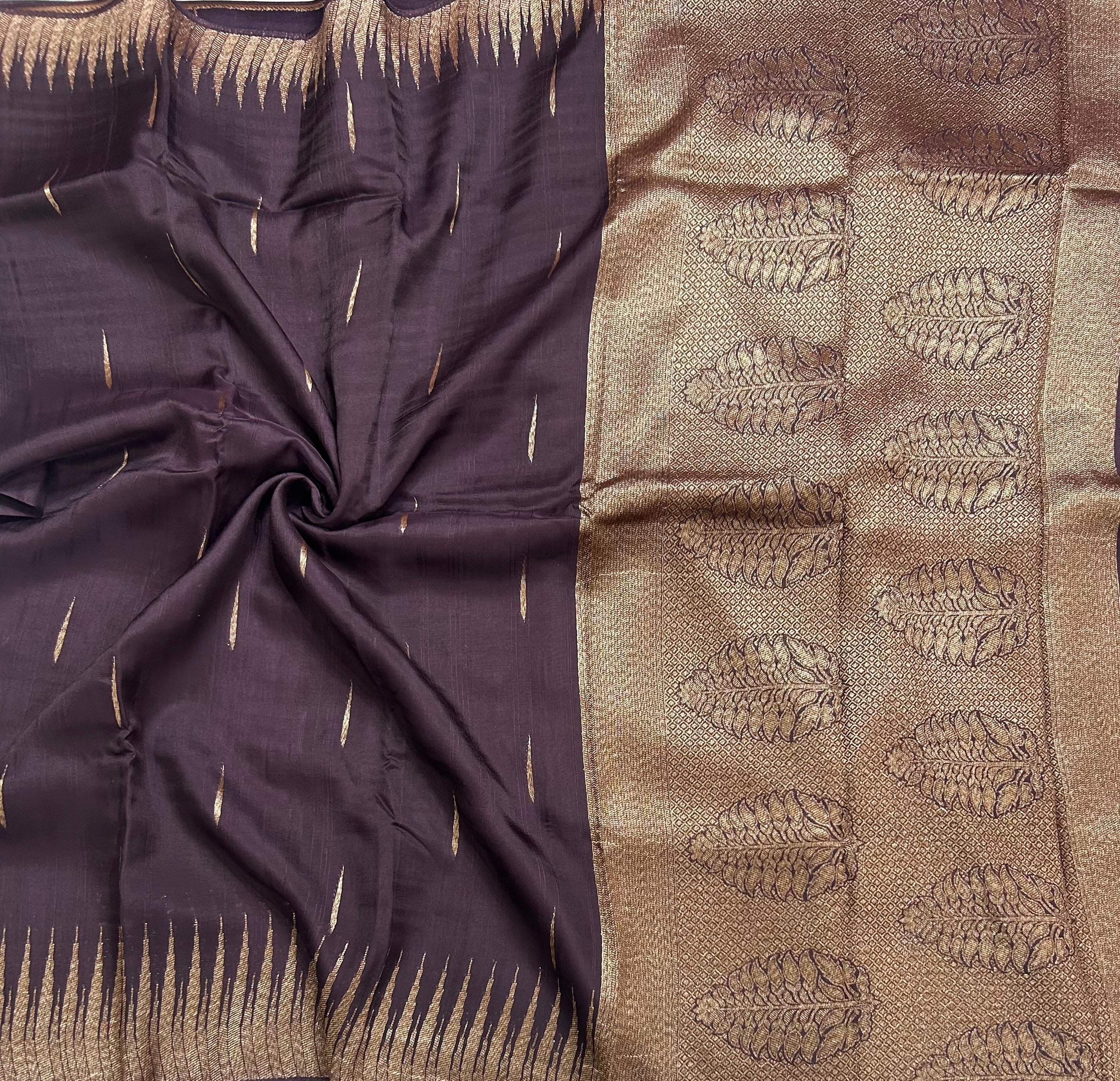 Dark wine temple border tussar crepe 106 silk saree