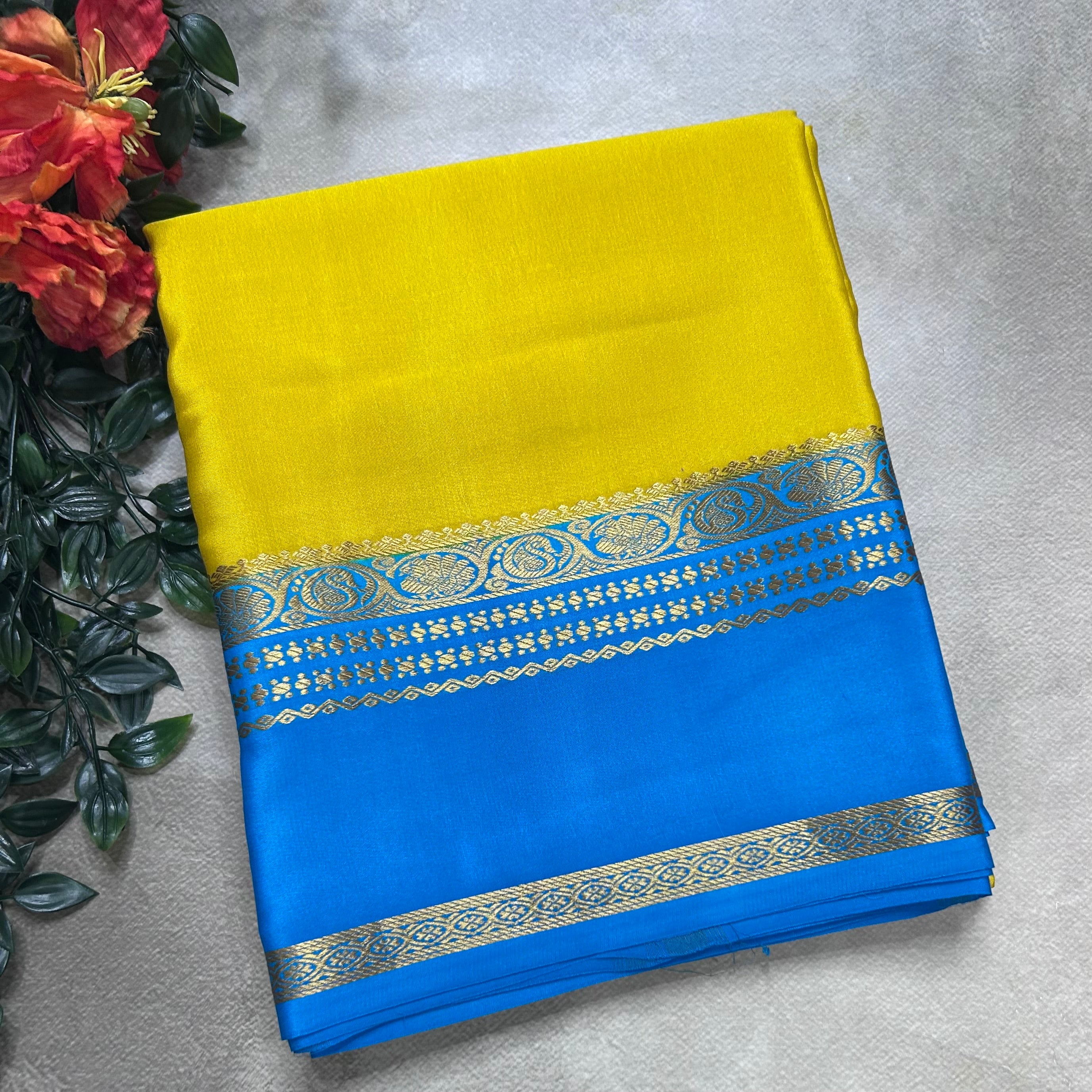 Yellow bentex border pure mysore silk saree(YMS106)