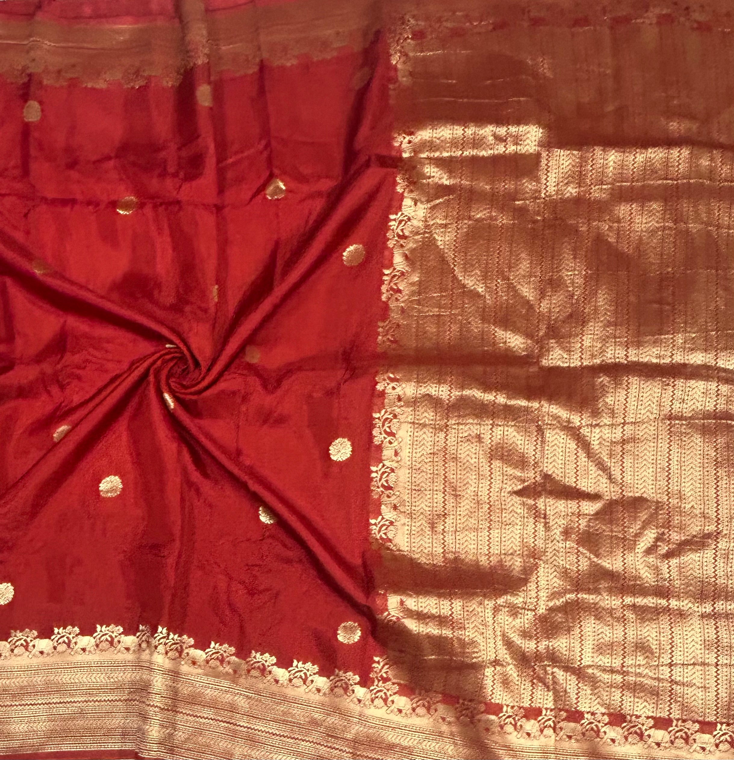 Red long border semi silk saree