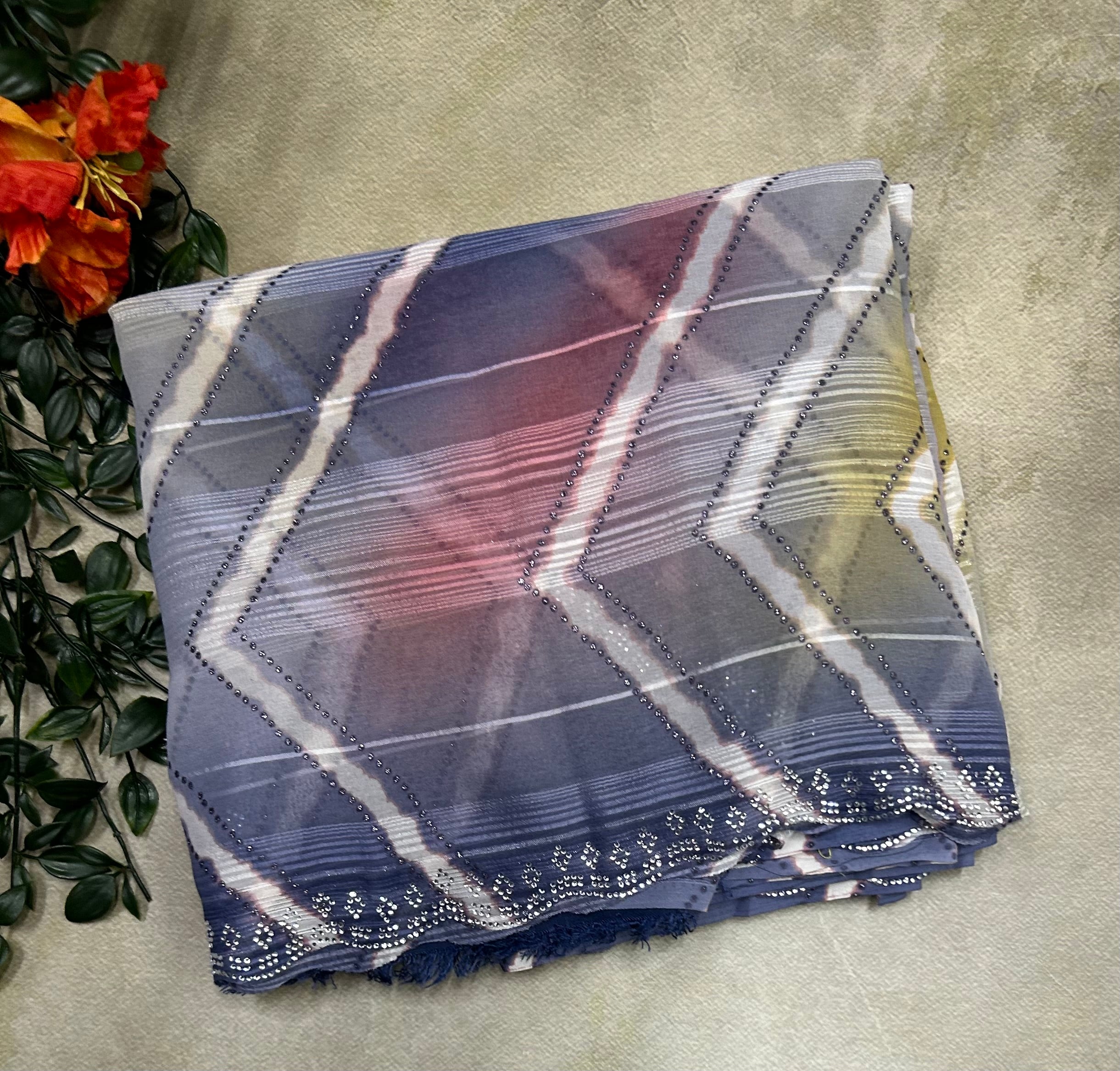 Multicolour stripes party wear saree