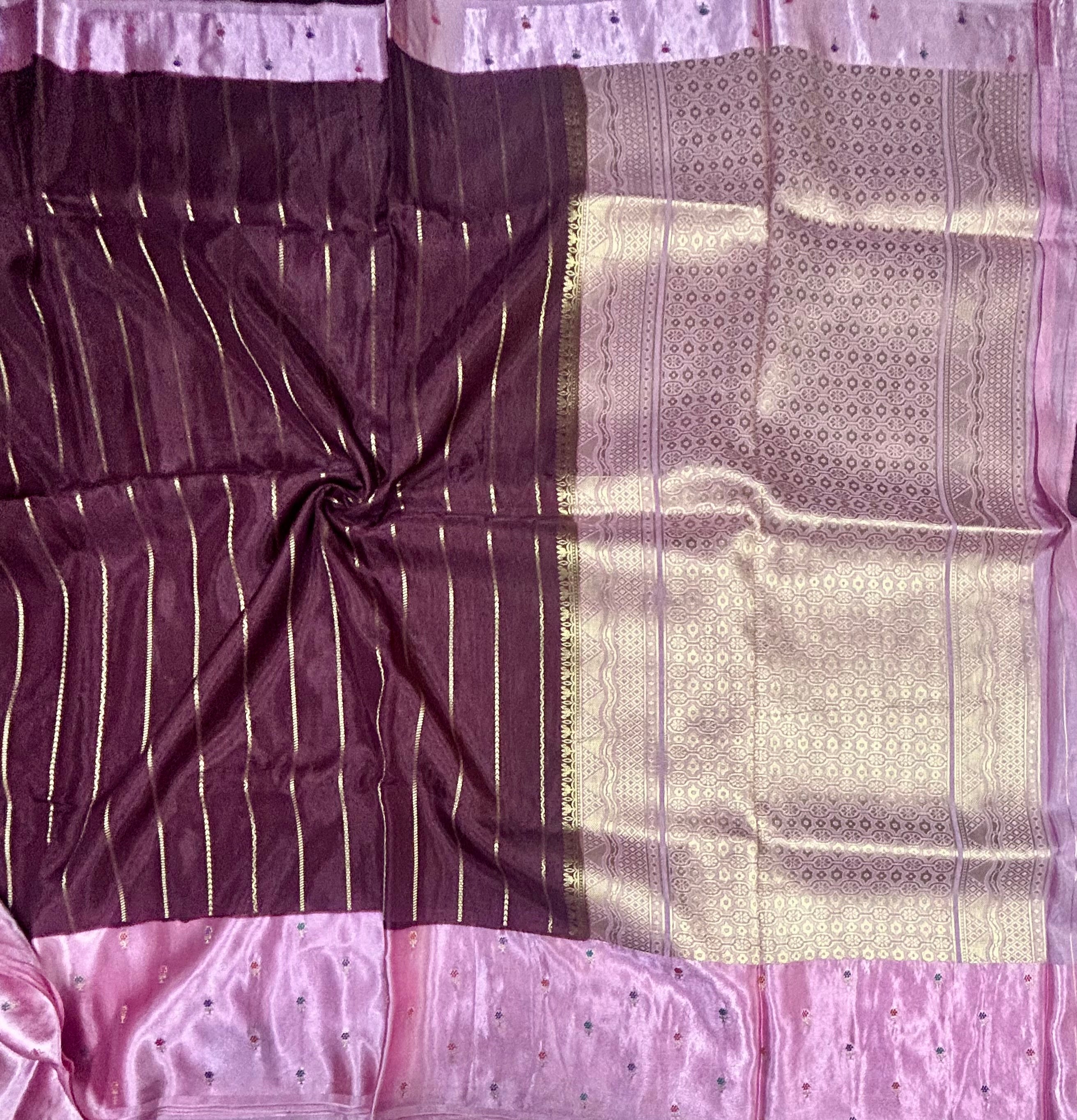 Wine contrast satin border semi Mysore crepe 105 saree