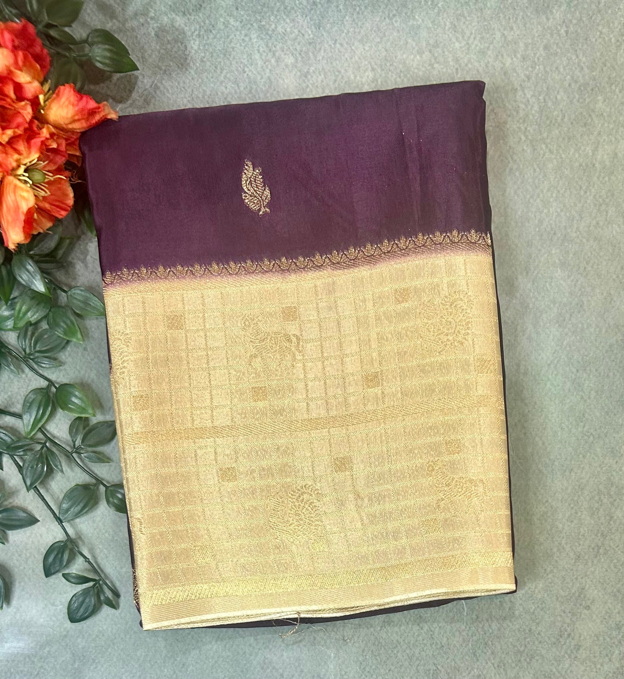 Wine Checks border semi Mysore 104 saree