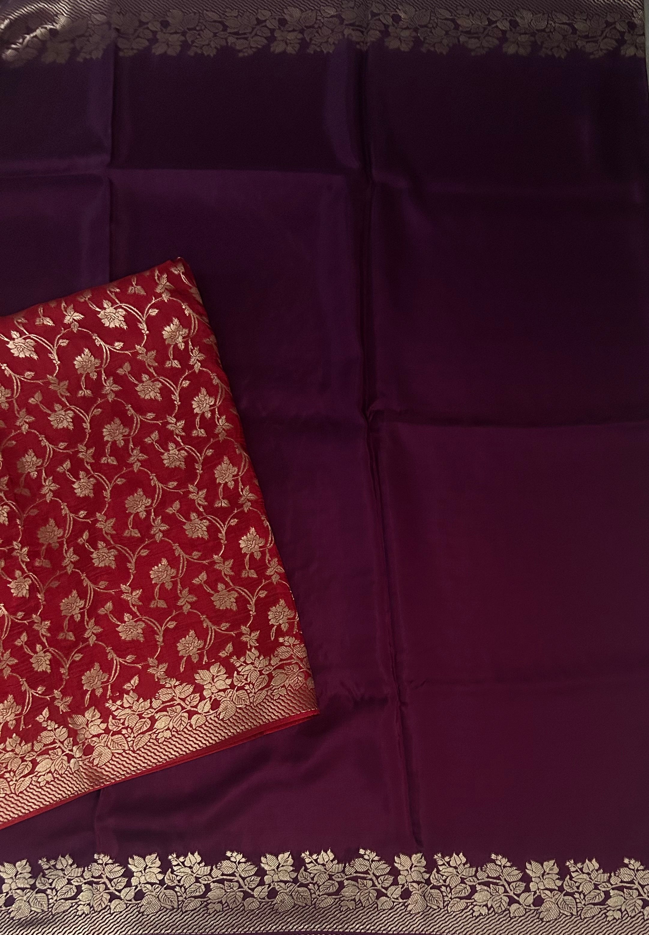 Wine small border dola crepe 102 saree