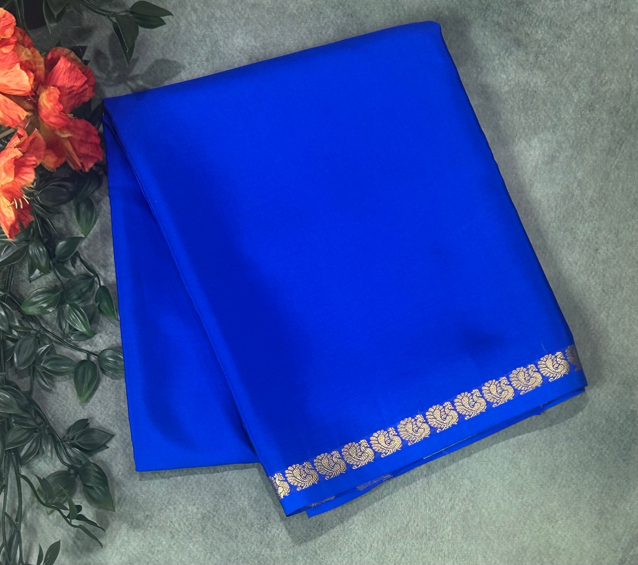 Royal blue-2 plain one inch pure mysore silk-12 saree