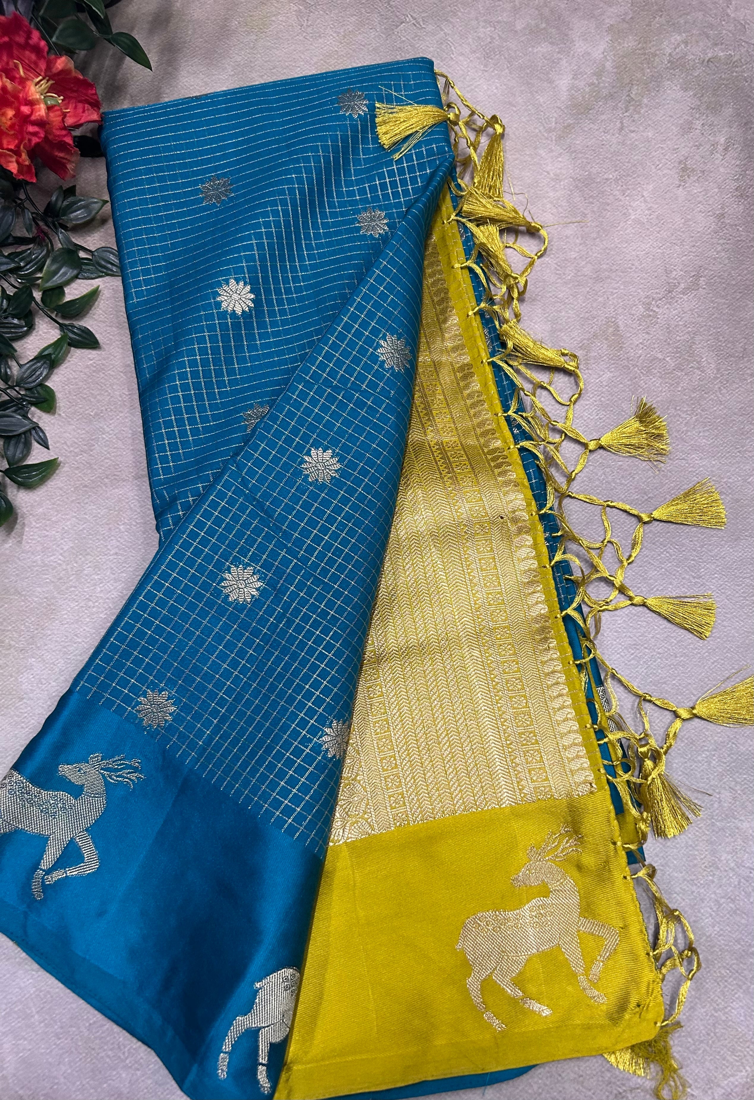 Rams green small checks semi Mysore crepe saree(SMC106)