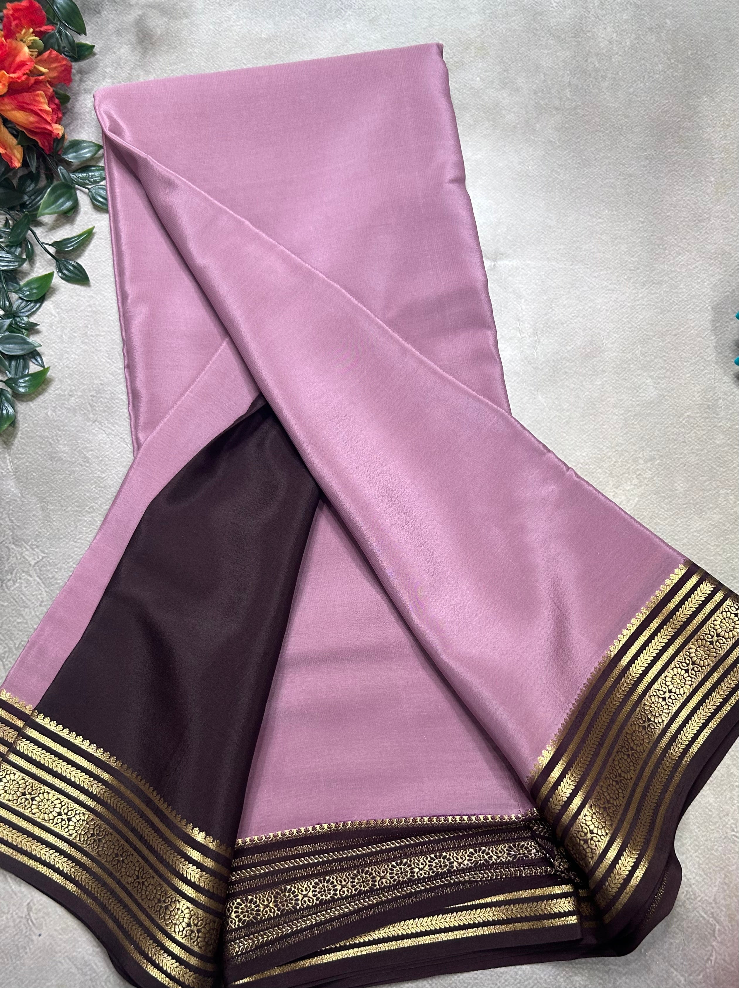 Light onion pink small border pure mysore silk saree(MSC106)
