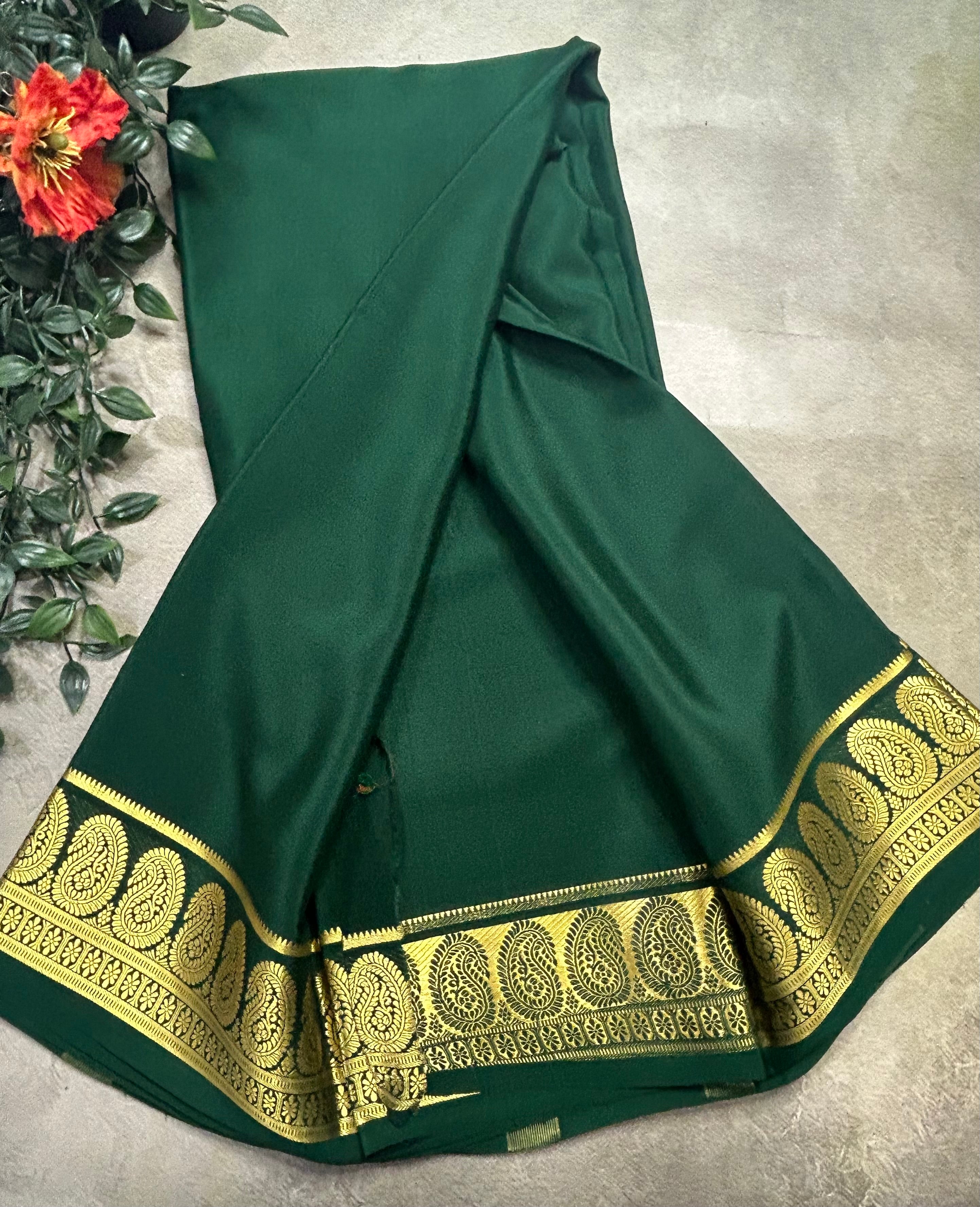 Bottle green plain mango border pure Mysore silk 105 saree