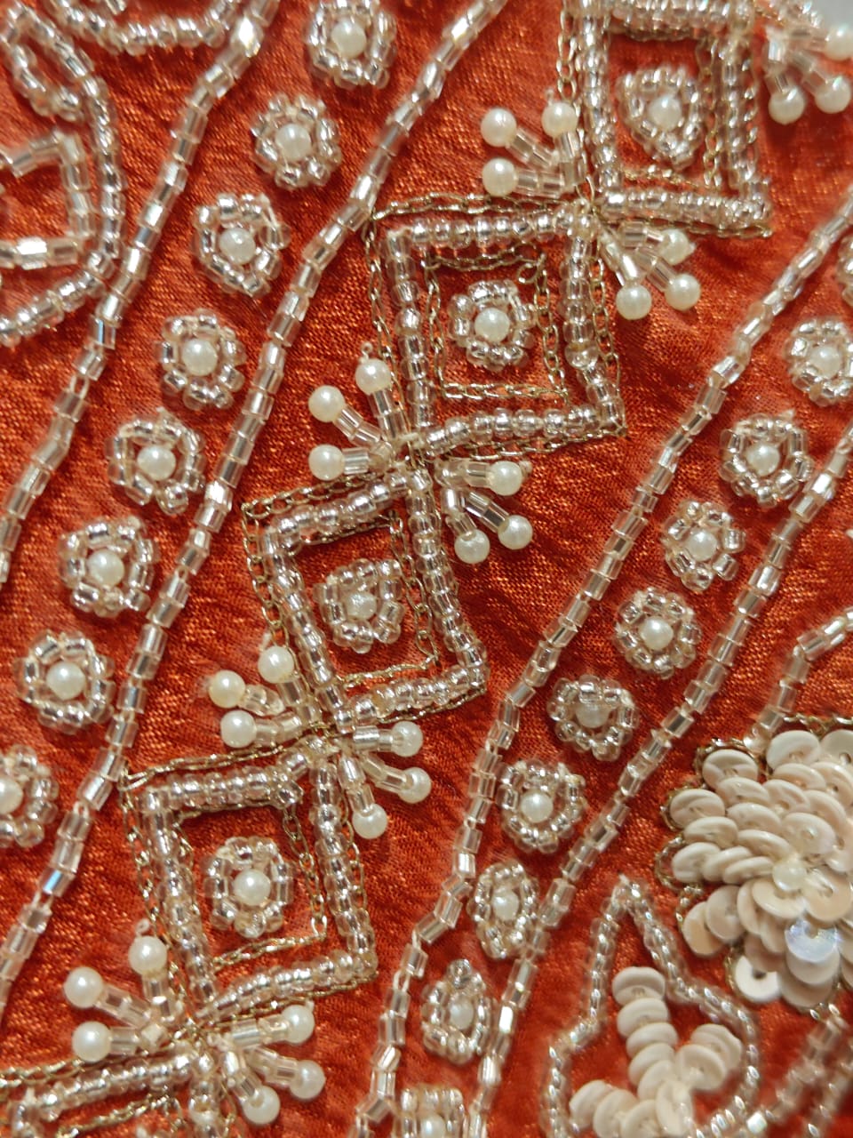 Orange Anarkali Chinnon Hand Embroidery Kurtha 16
