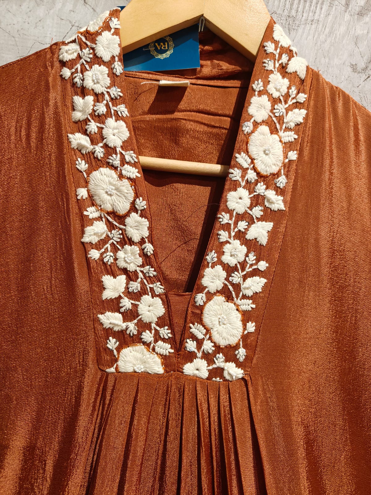 "Devi" Brown Chinnon Embroidery 309 Airline Handwork Kurtha plus size