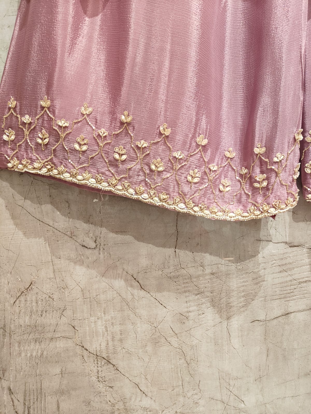 Onion Pink Designer Kurtha Set with Handwork Jacket and Palzoo Pant cape 43