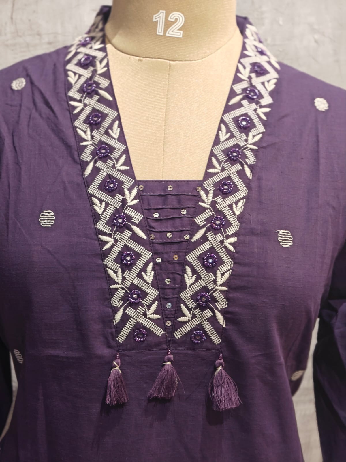 Purple Cotton Block Print Straight Fit Plus Size Kurtha