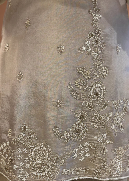 Grey Tissue Hand Embroidery Palazzo Kurtha 301