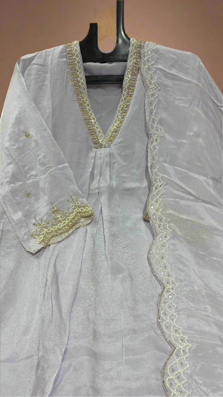 "Piya" Lilac Chinnon Handwork Airline Kurtha 345