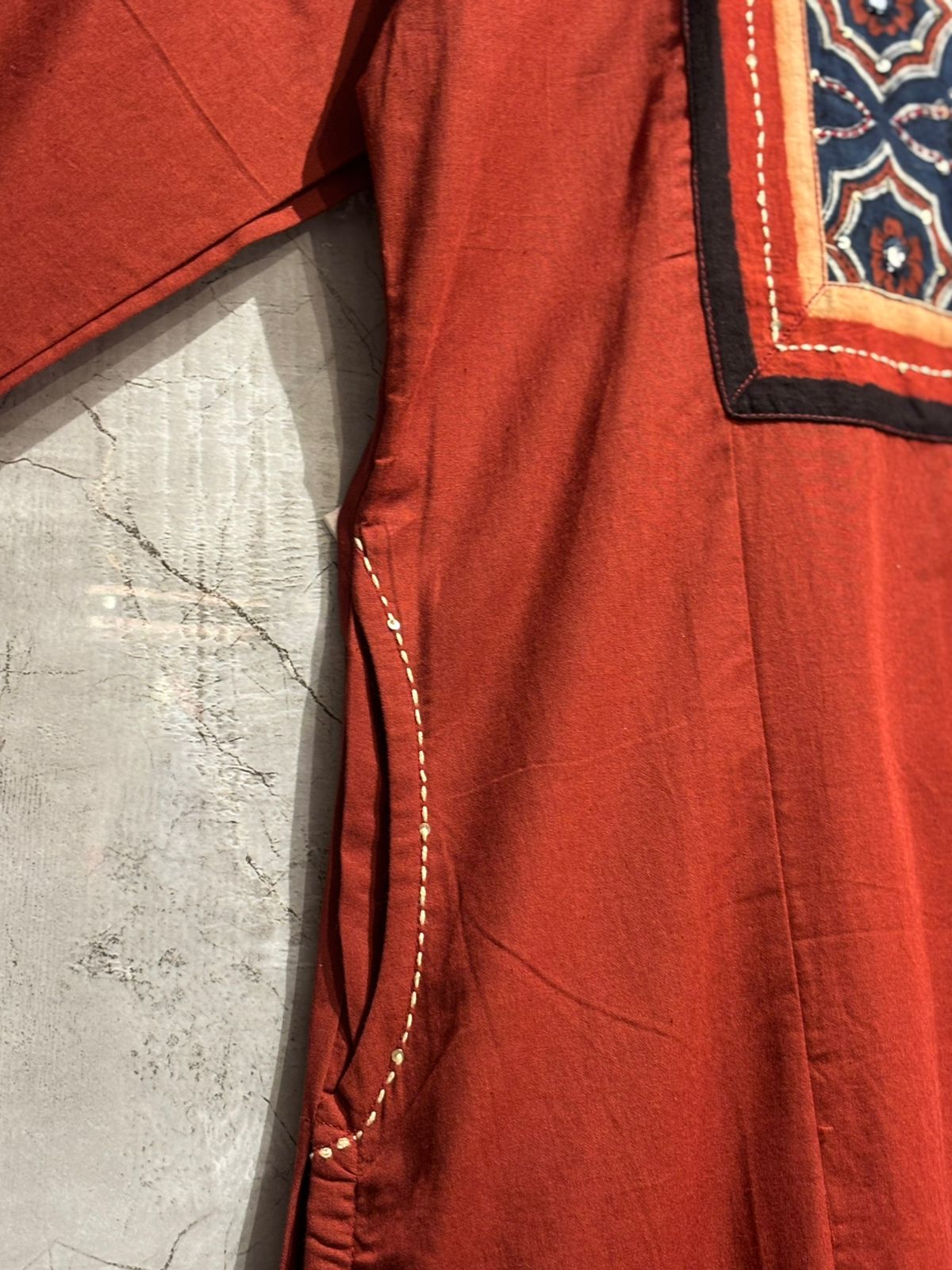 Brown Cotton embroidery straight fit Kurtha set