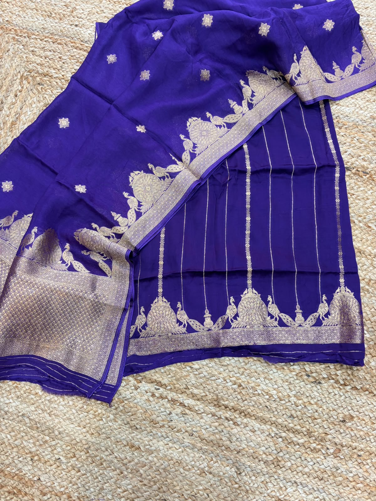 Purple Satin Banarasi Dress Material