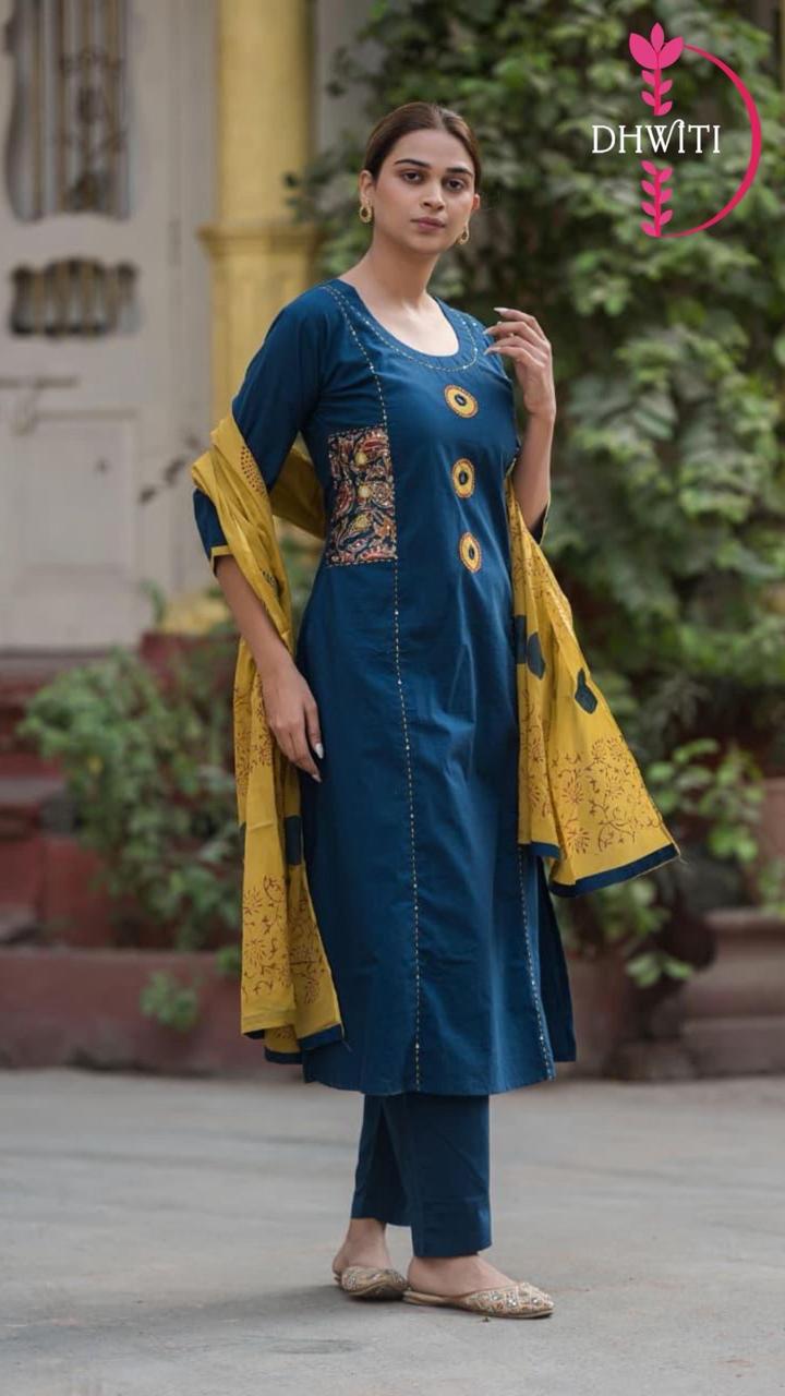 Navy Blue modul silk boutique aplique Kurtha 525