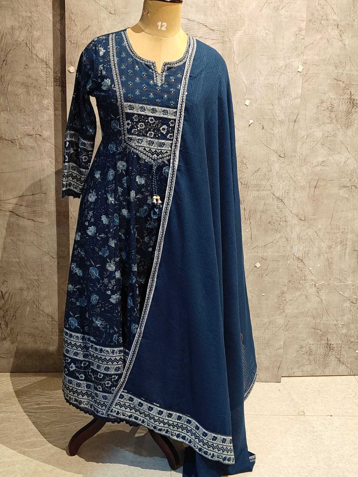 White And Green Cotton Anarkali Kurtha  151