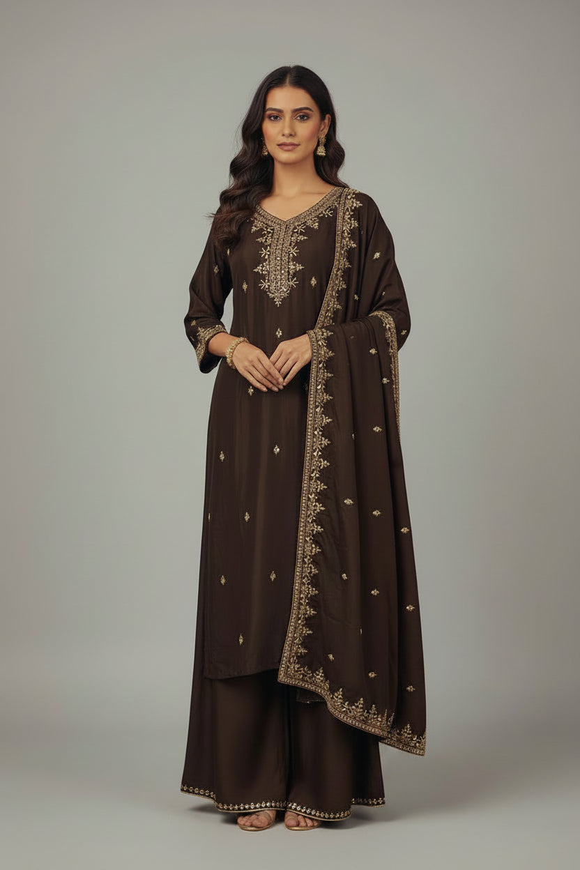 Black Satin Crepe Embroidery Sharara Kurtha 301