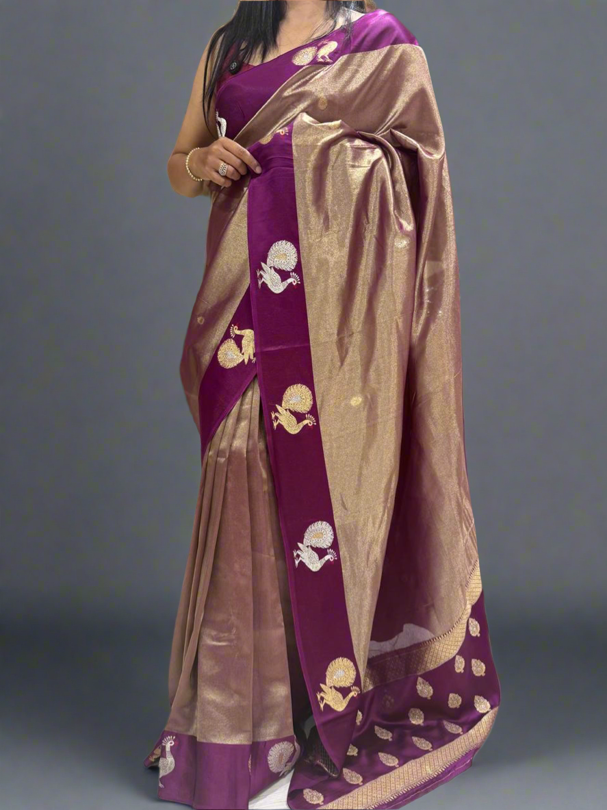 Dark Wine peacock tissue satin border