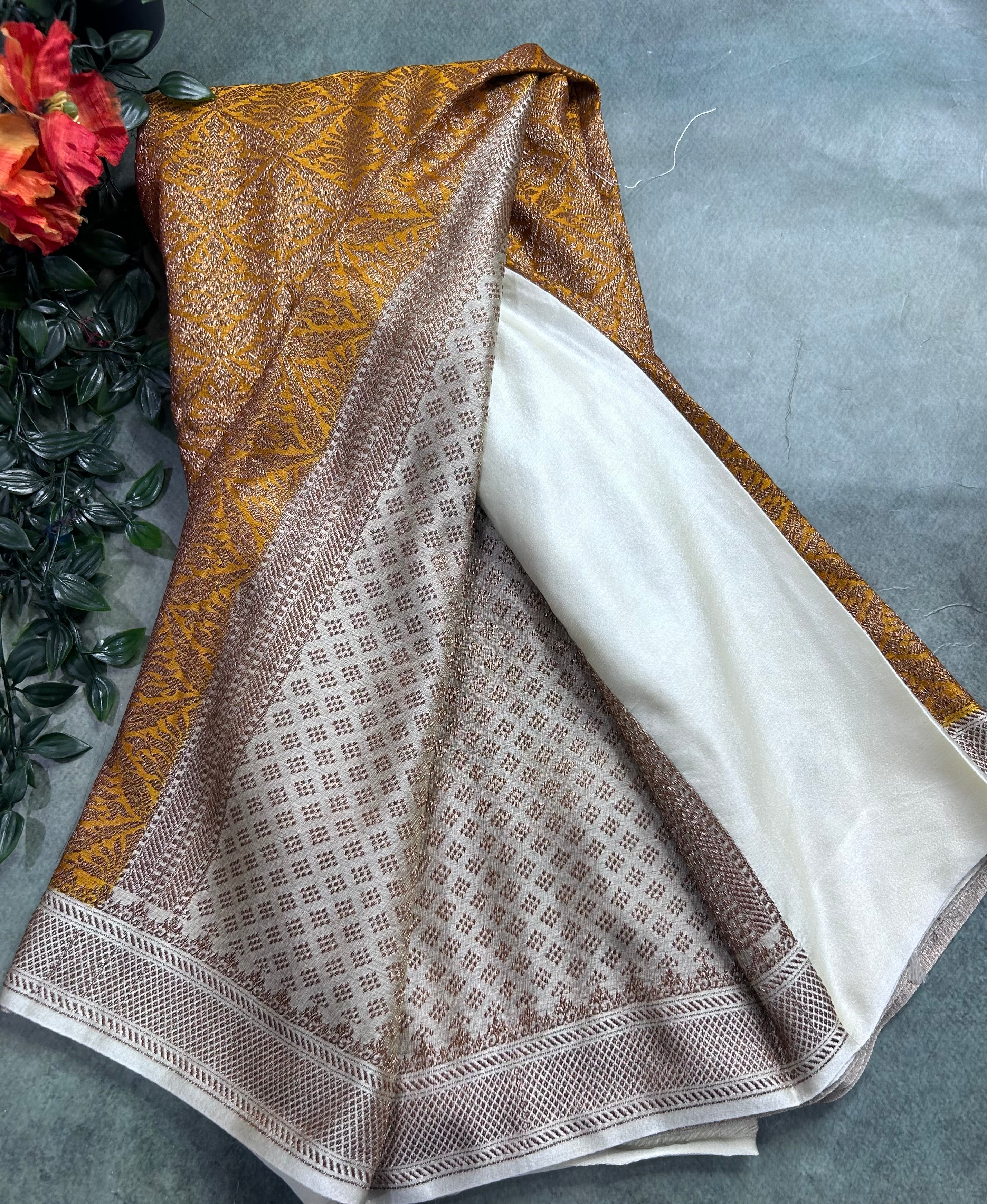 Mustard yellow brocade soft semi georgette 105 saree