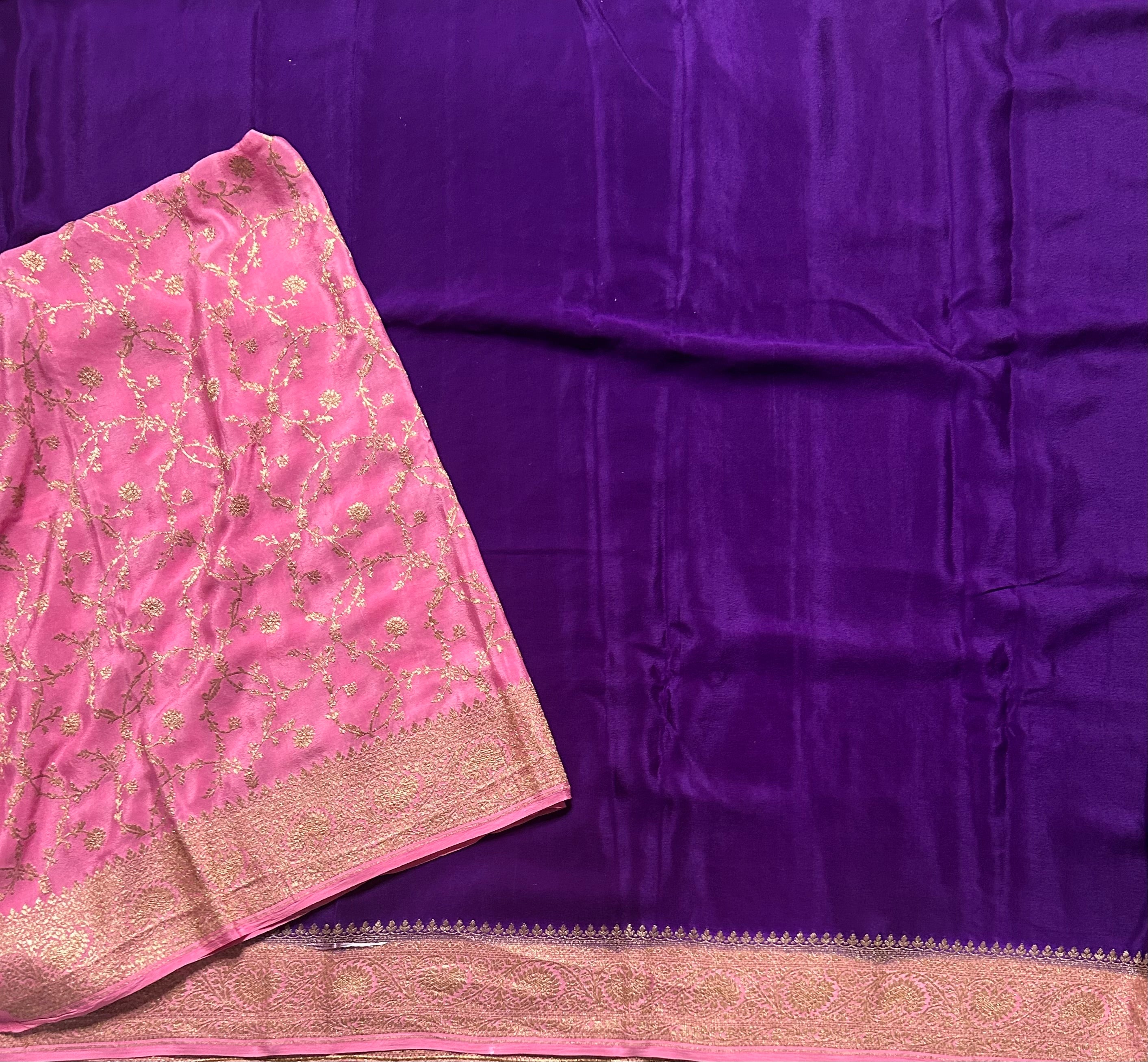 Purple pure benarasi 103 crepe silk saree