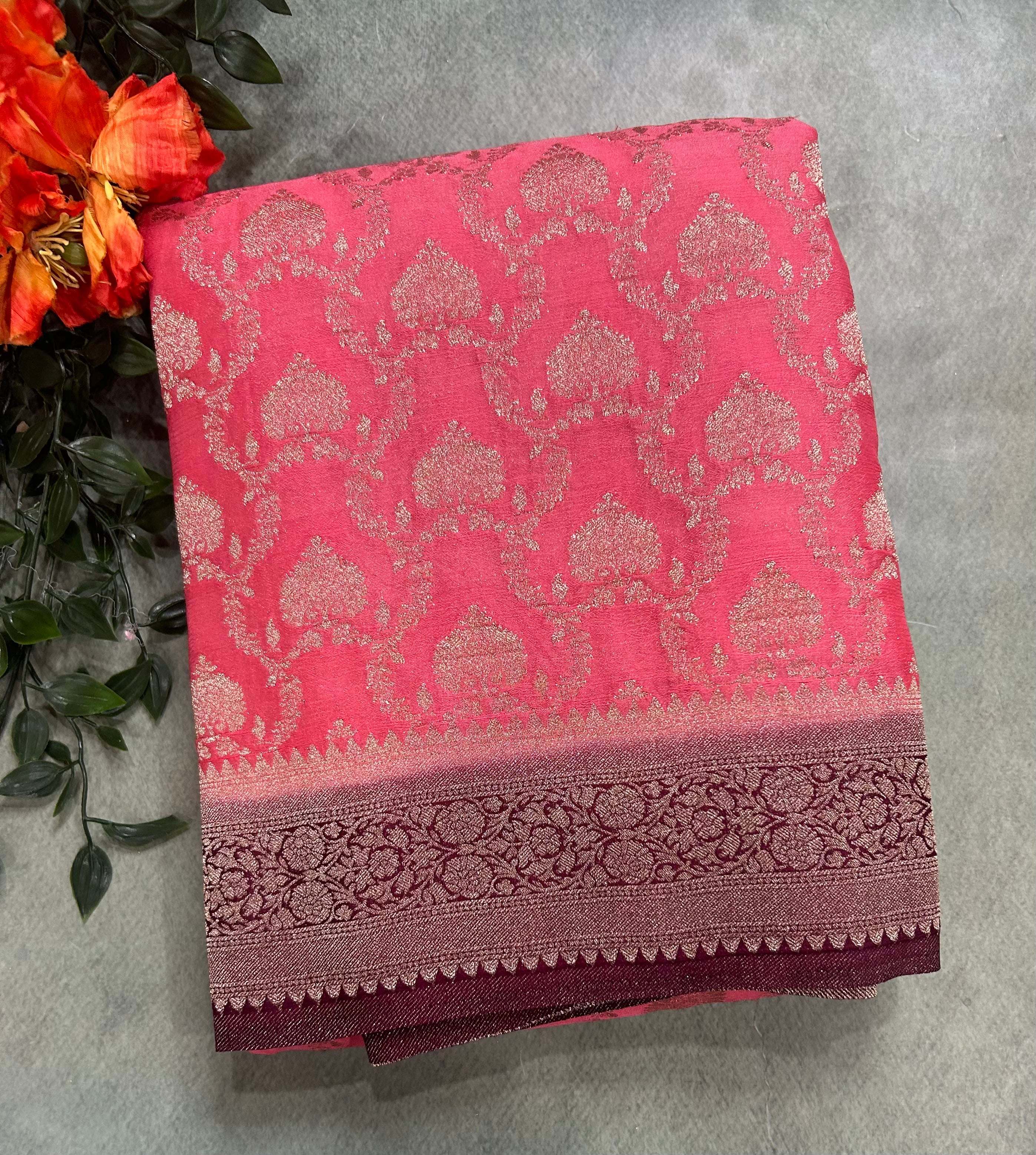 Light pink contrast Jaal brocade semi georgette 104 saree
