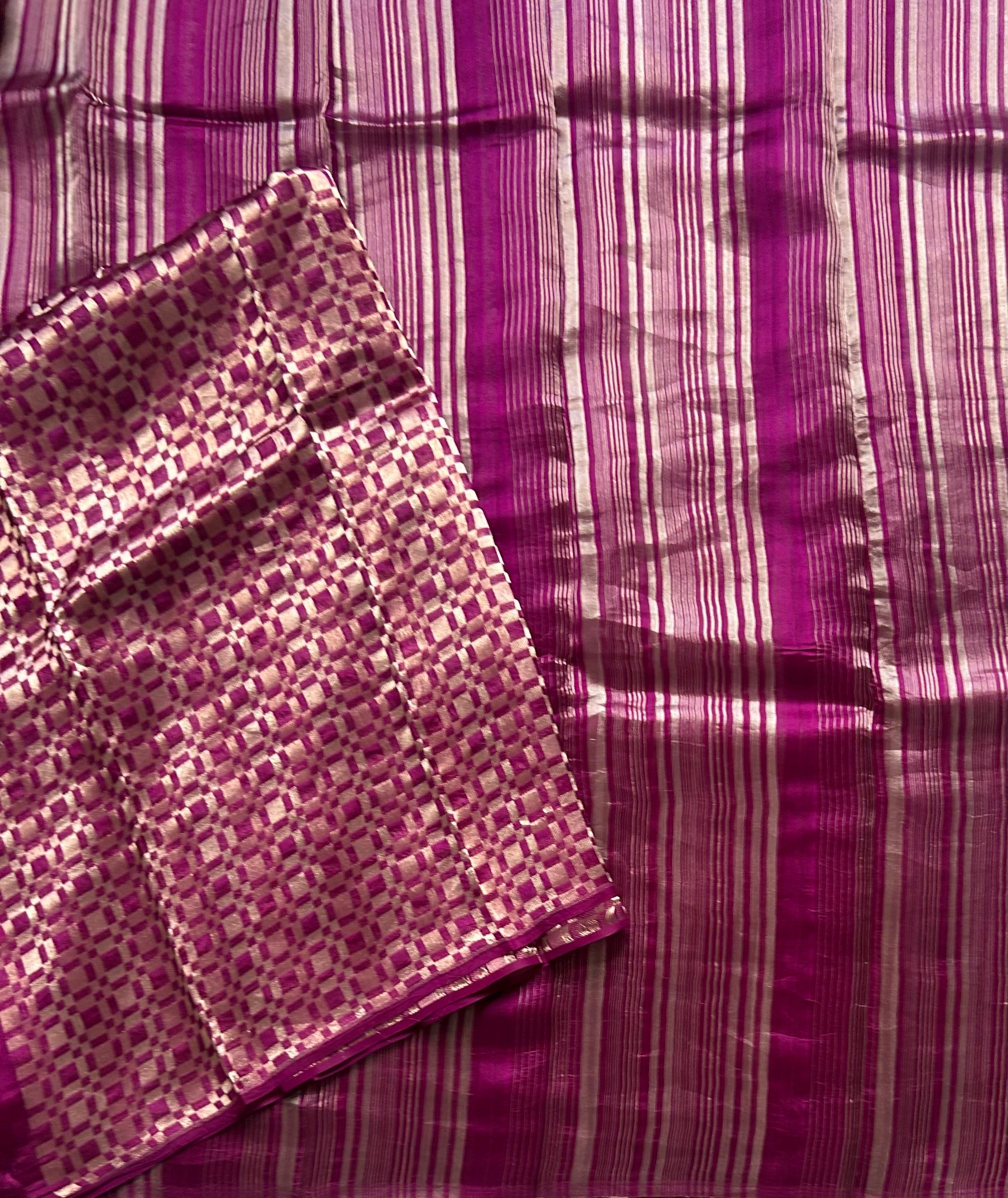 Magenta stripes pure organza tissue 103 saree