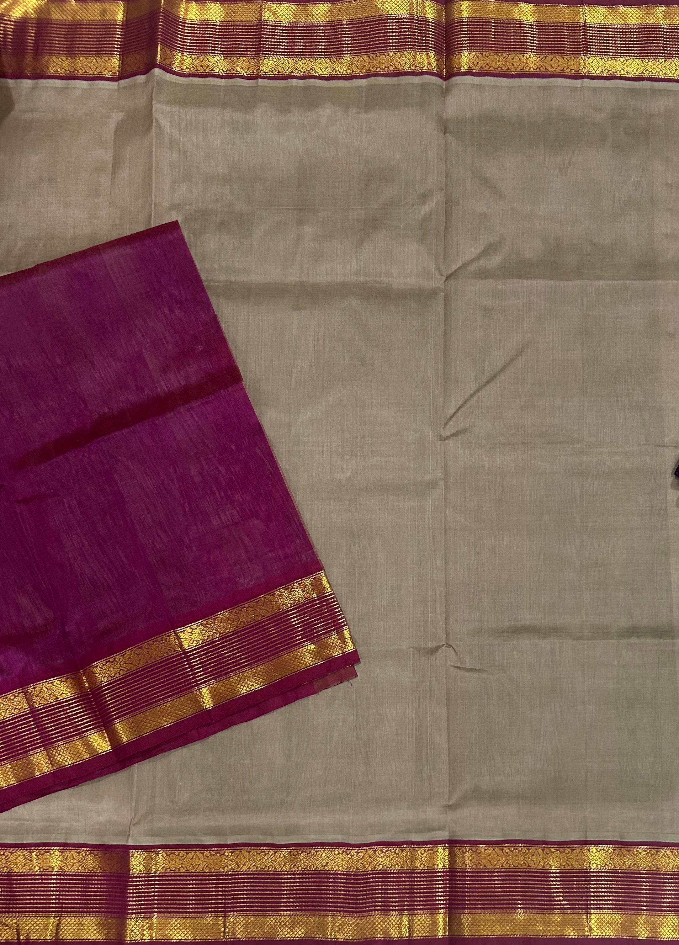 Grey small border pure cotton silk 104 saree