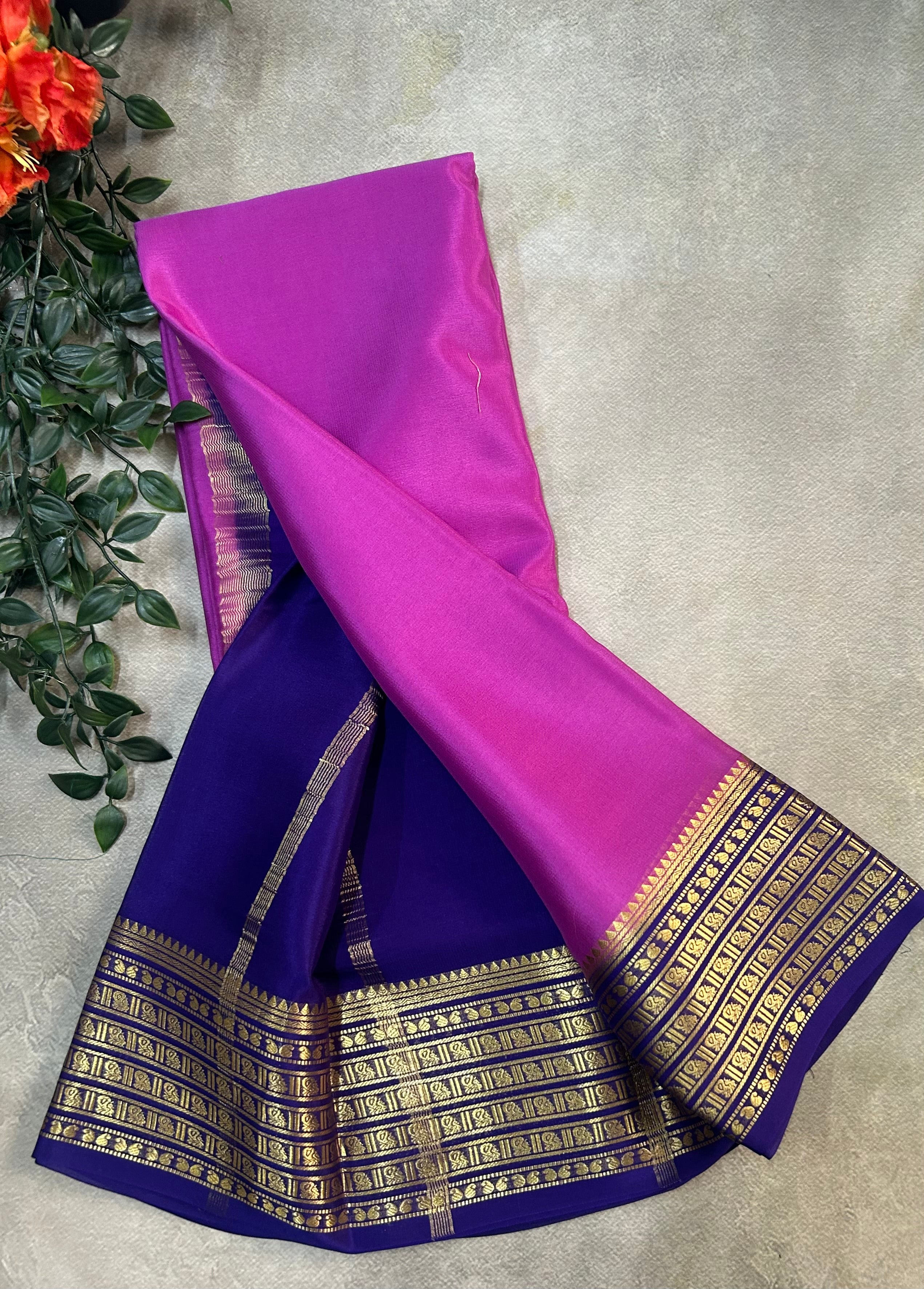 Pink pure Mysore silk saree