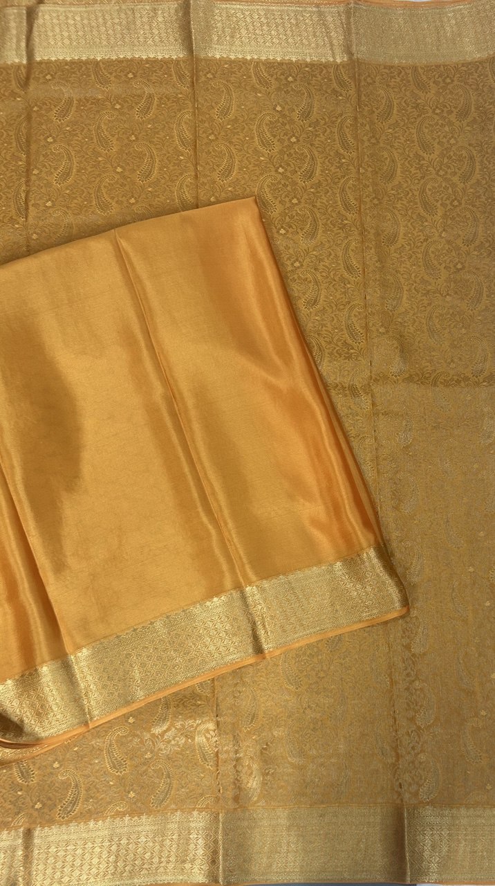 Yellow mango design brocade-08 pure mysore crepe silk saree