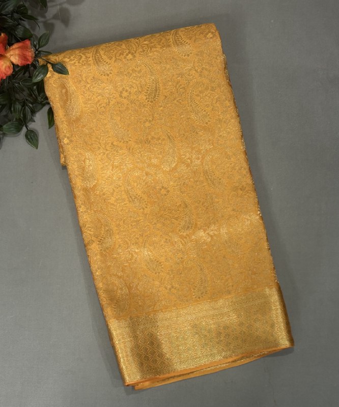 Yellow mango design brocade-08 pure mysore crepe silk saree