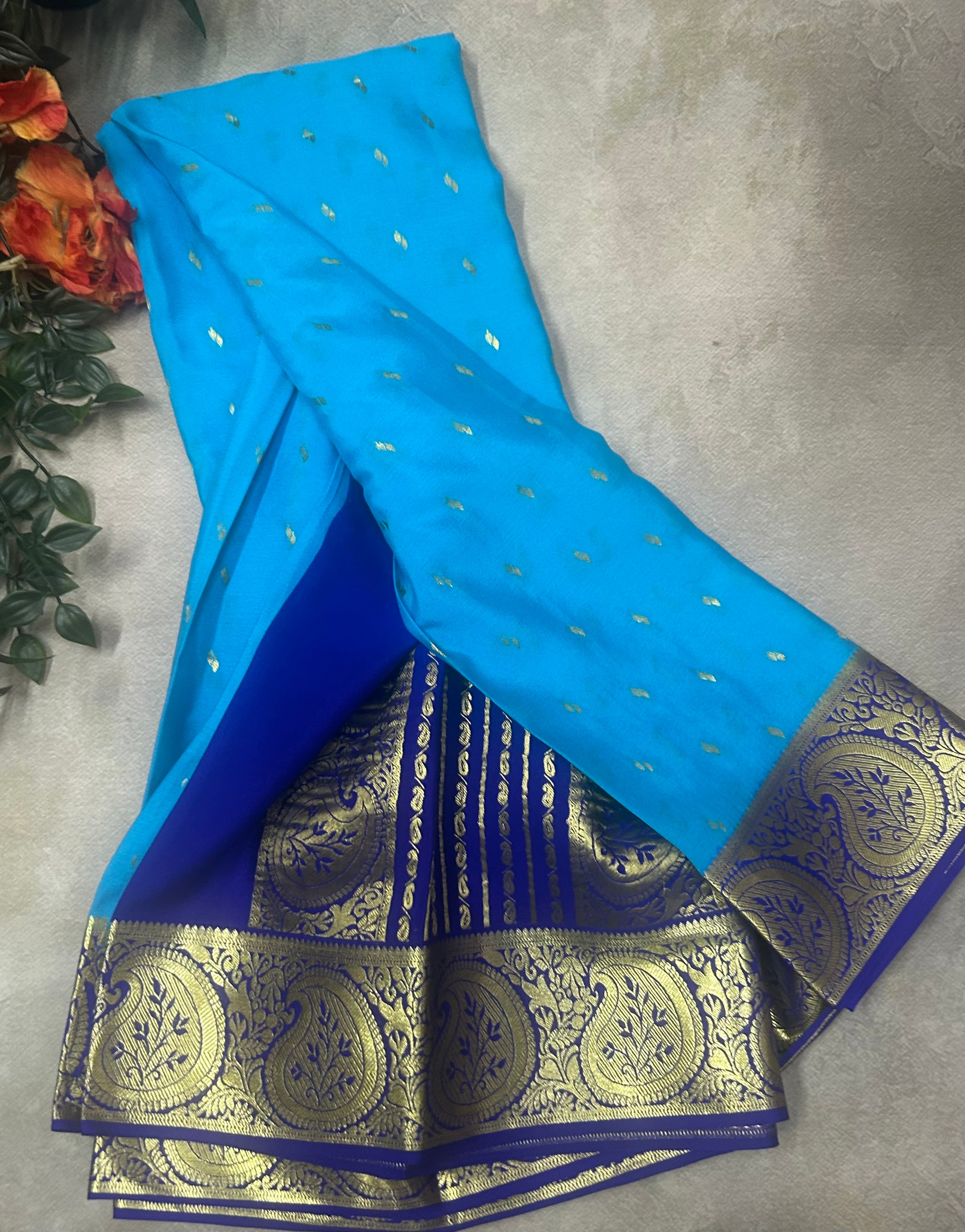 Blue n royal blue pure Mysore silk saree