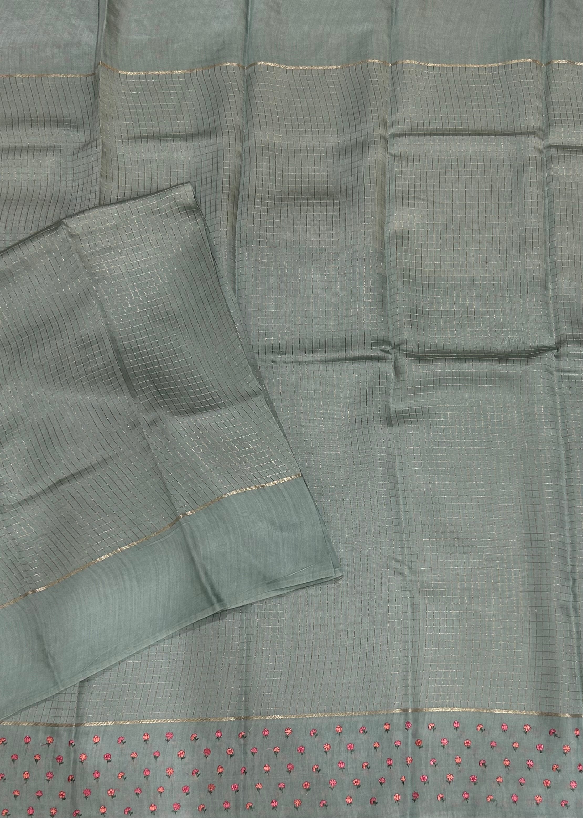 Pastel blue checks embrodiery butta border soft tussar crepe 104 saree