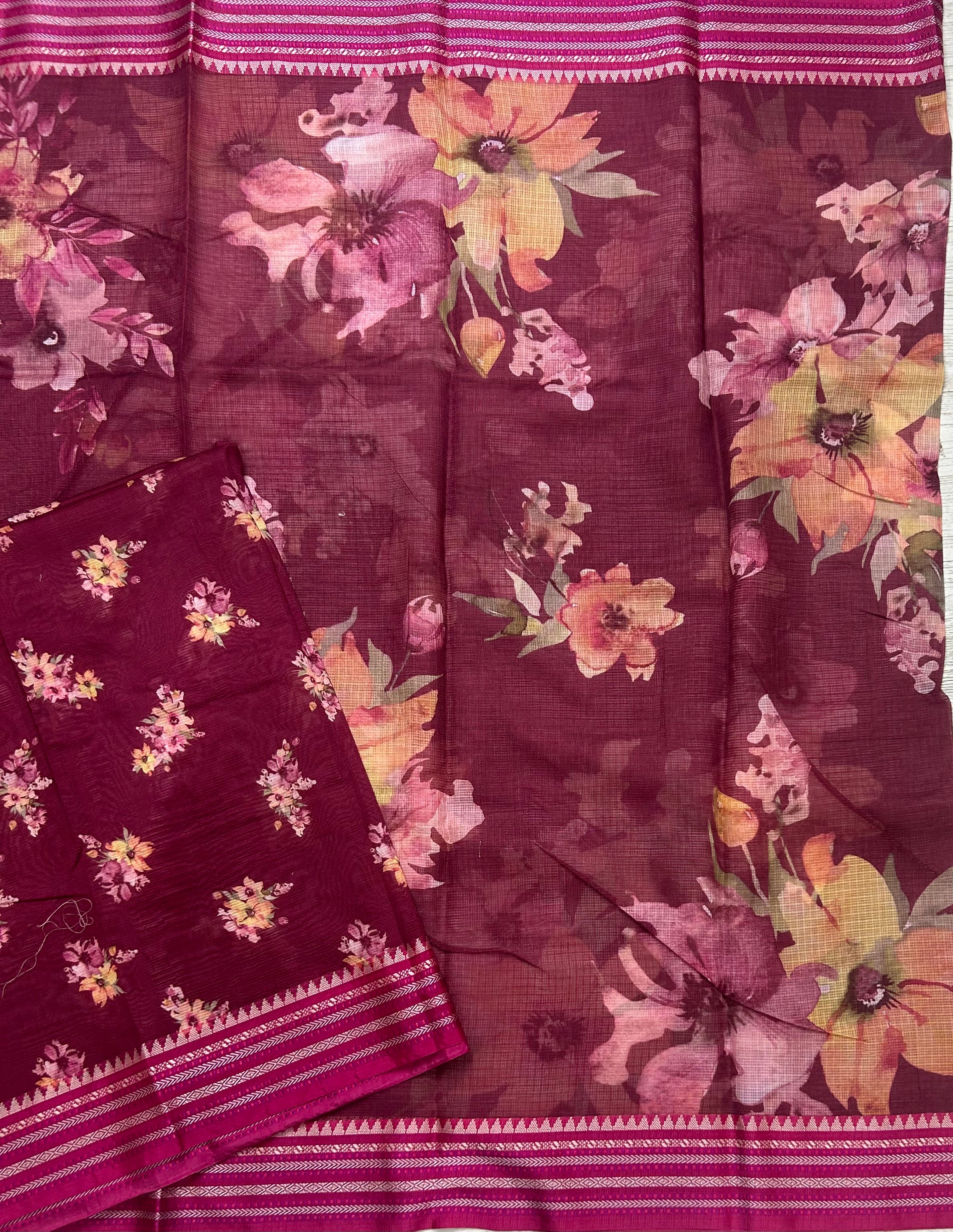 Maroon  digital print Kota checks 105 saree