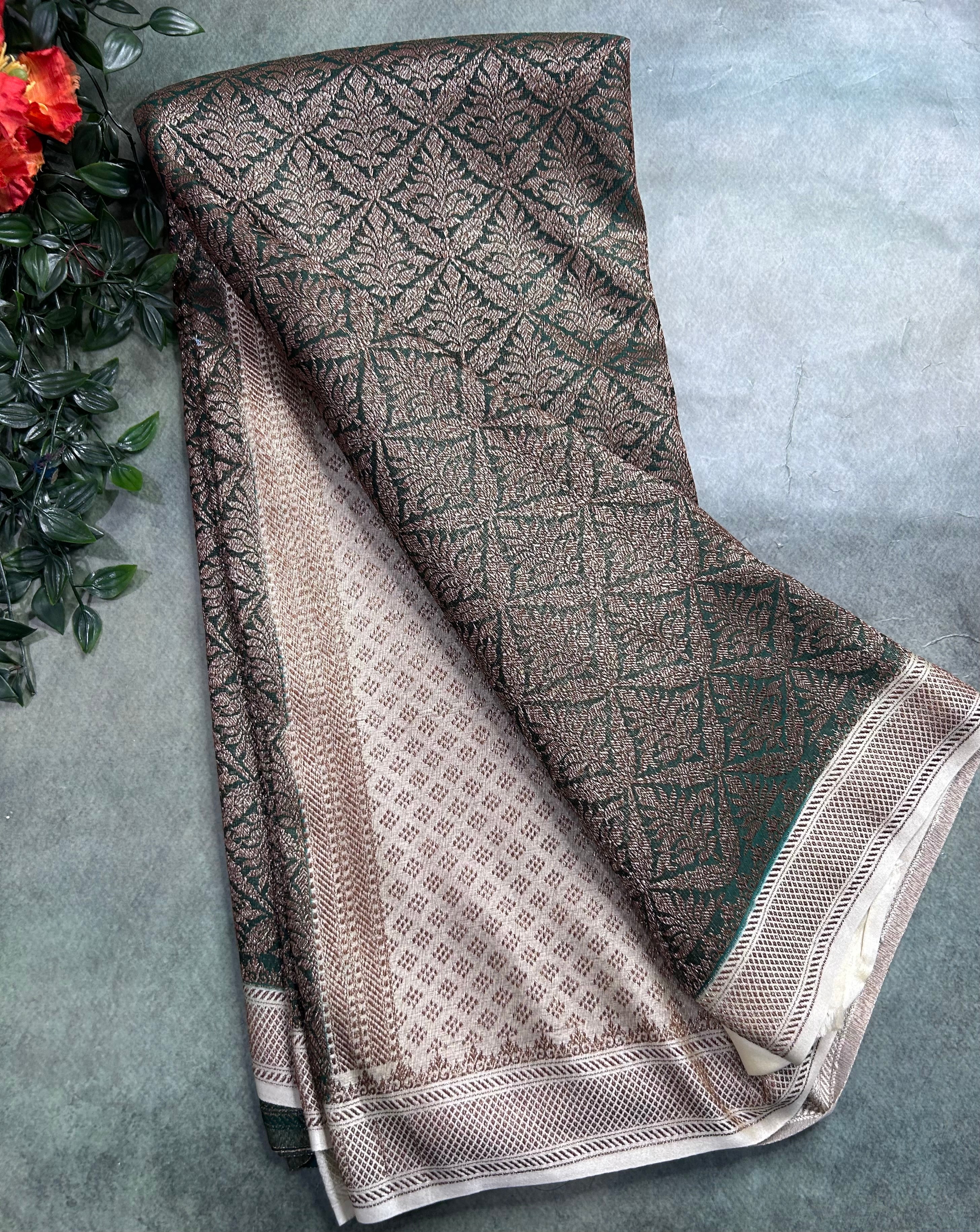 Bottle green brocade soft semi georgette 105 saree