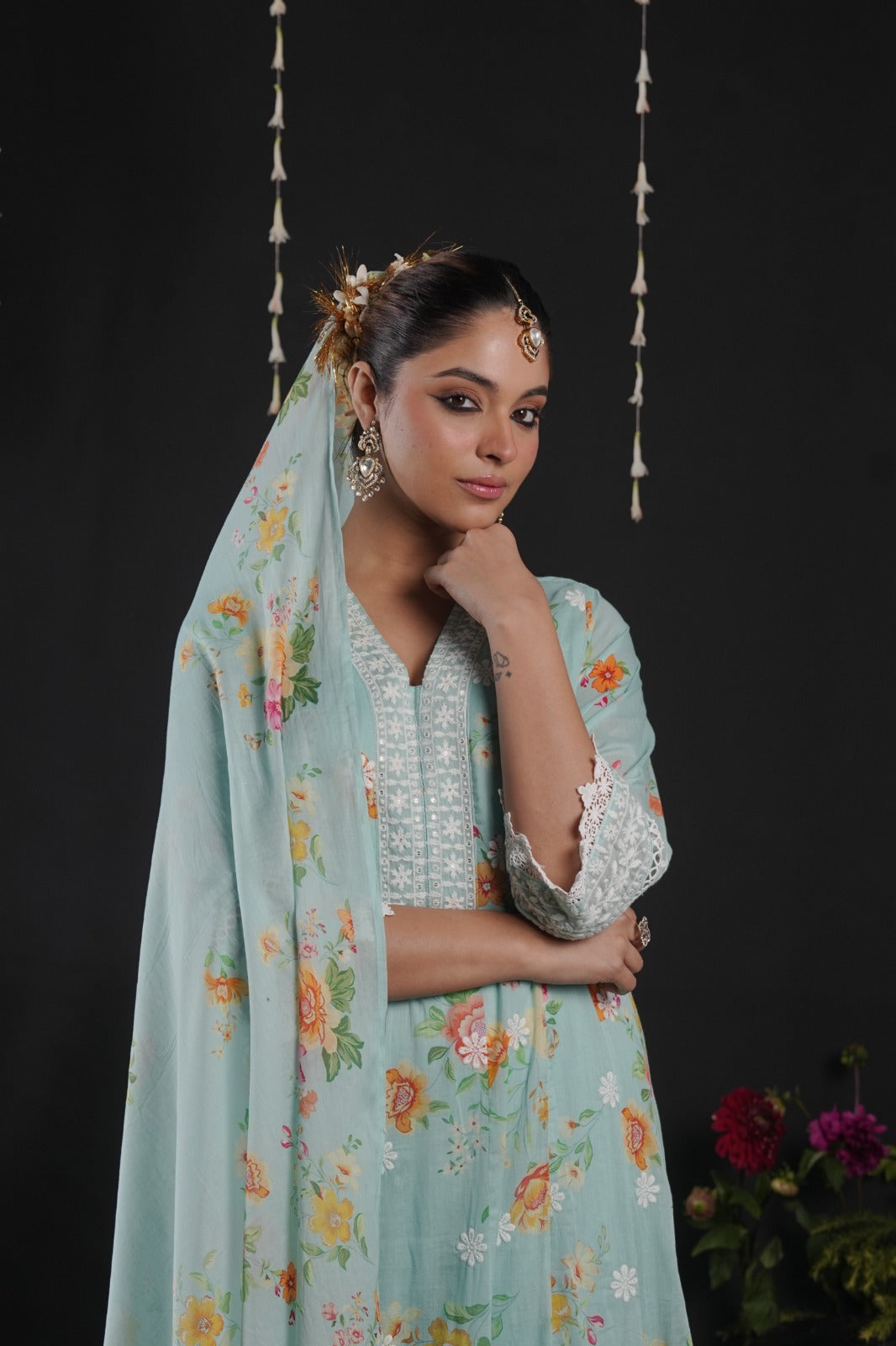 Blue Cotton Thread Work Anarkali Kurtha 742