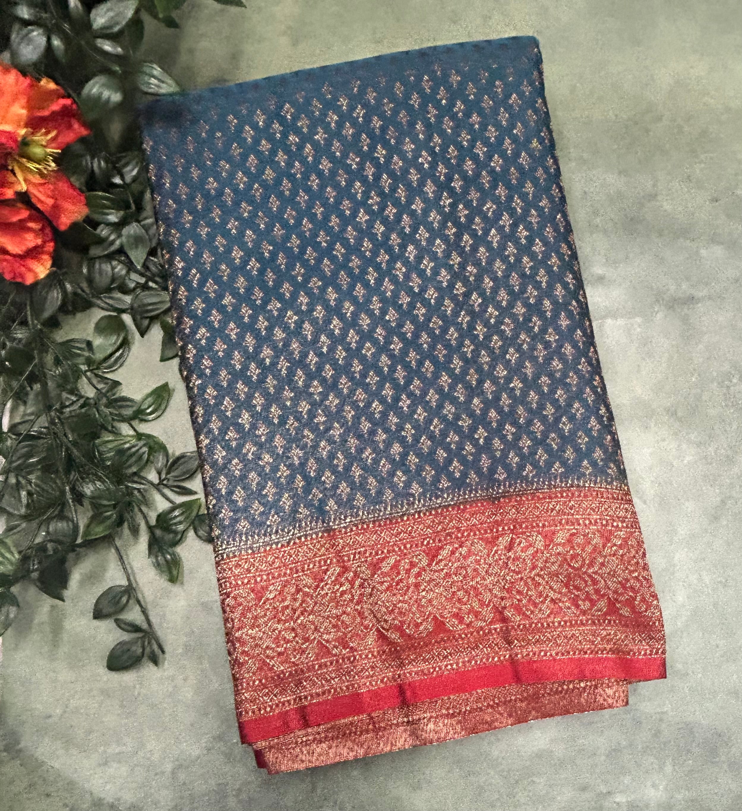 Peacock blue brocade dupion  benarasi-105 saree