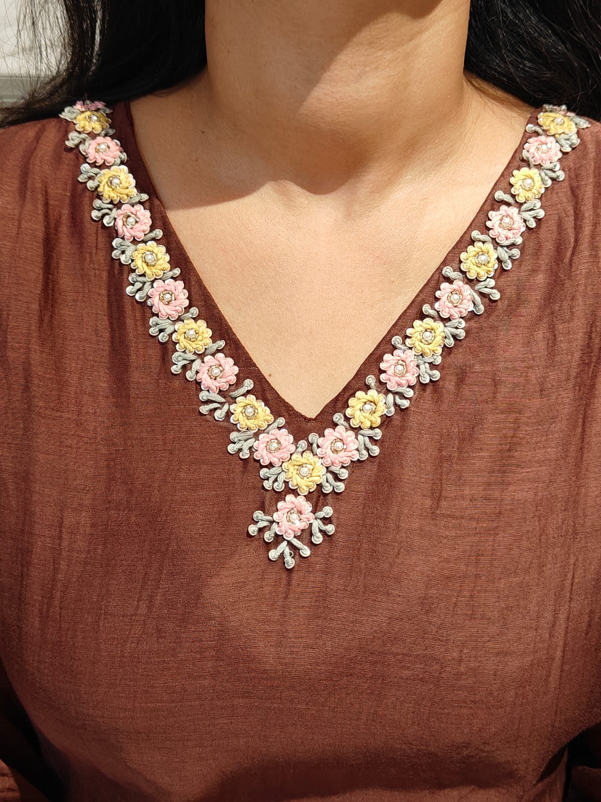 "Brown" Mul Chanderi hand painted kurtha 431