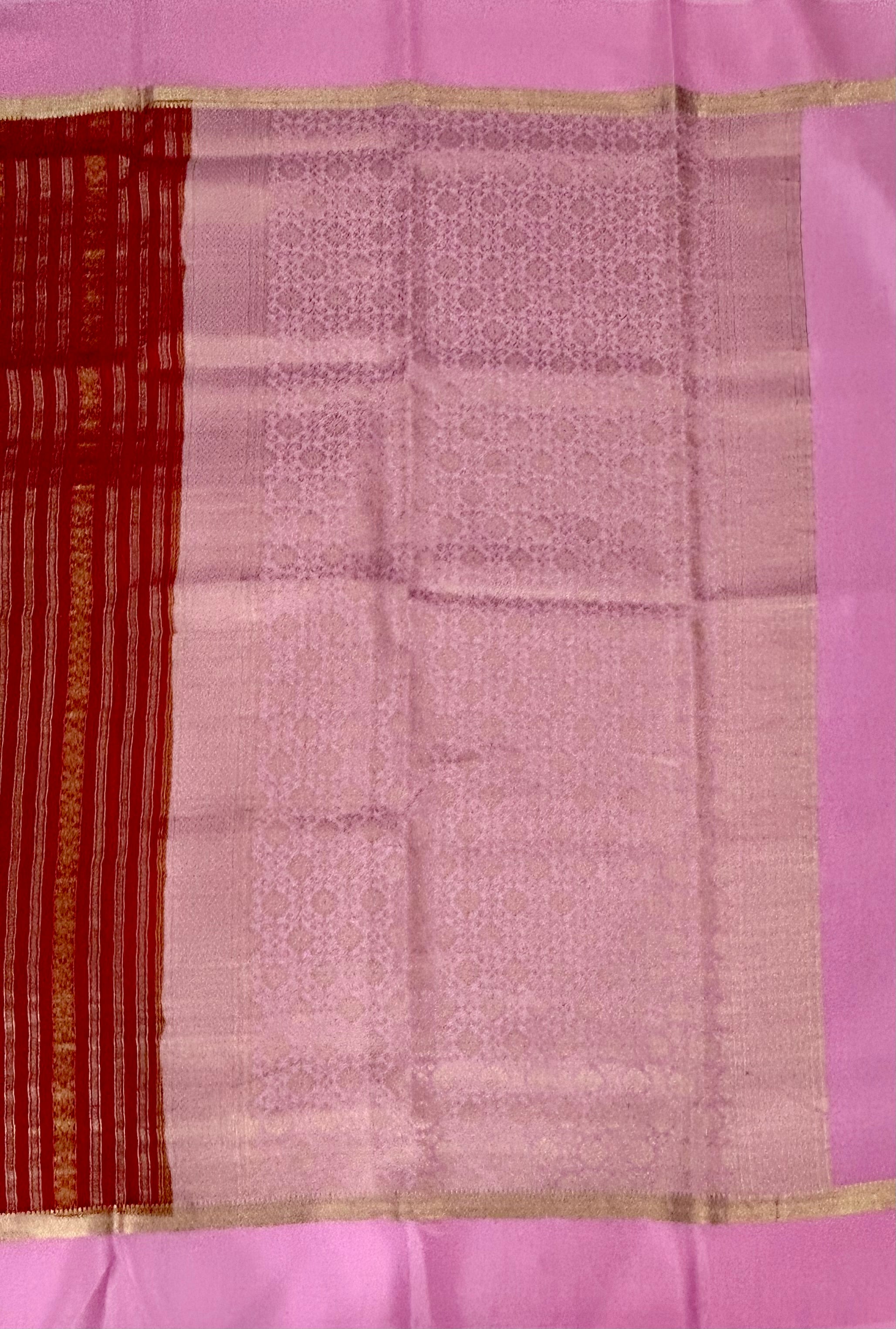 Red n light pink stripes  contrast pure mysore silk-102 saree