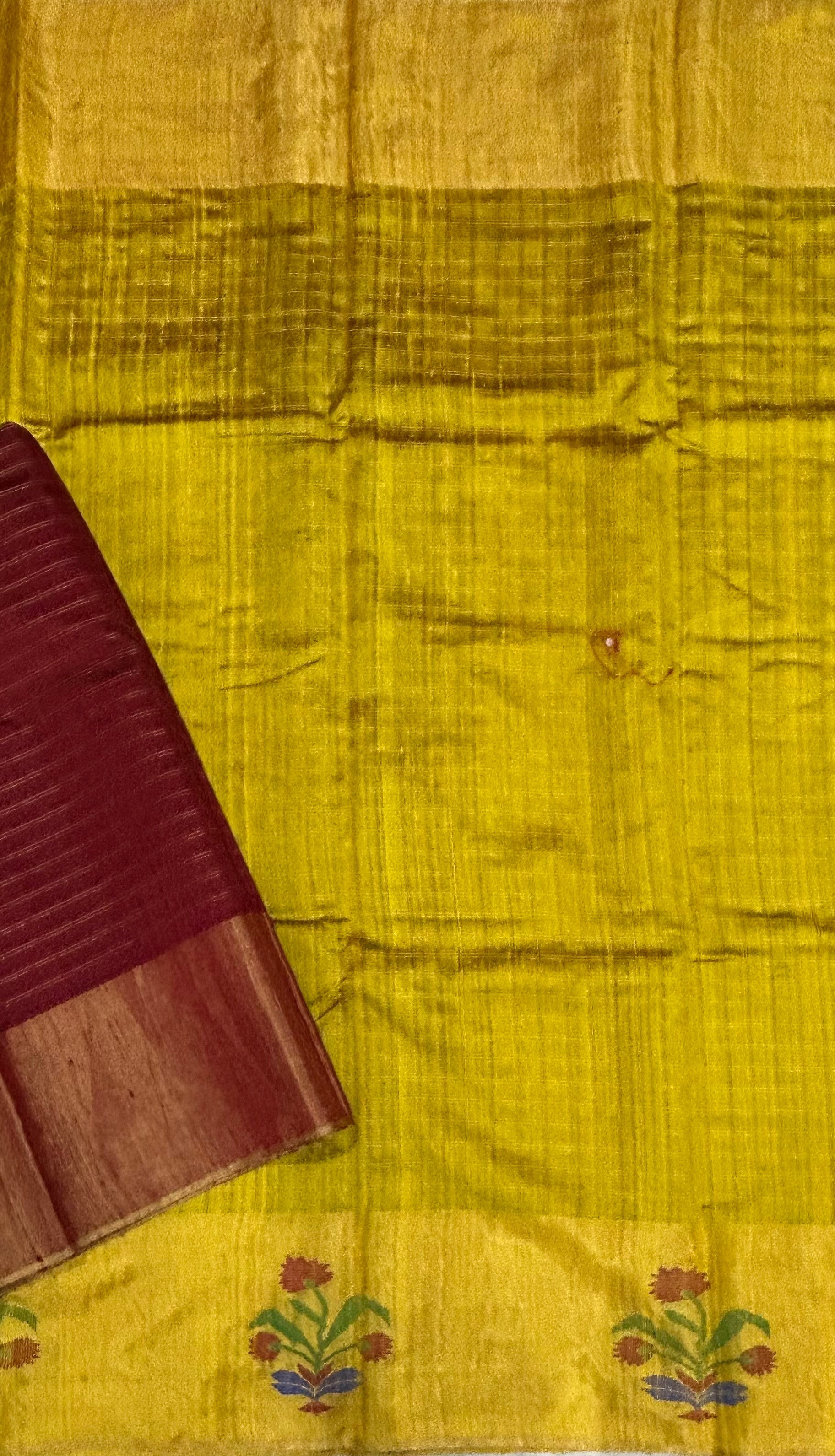 Yellow checks border Butta pure matka silk saree