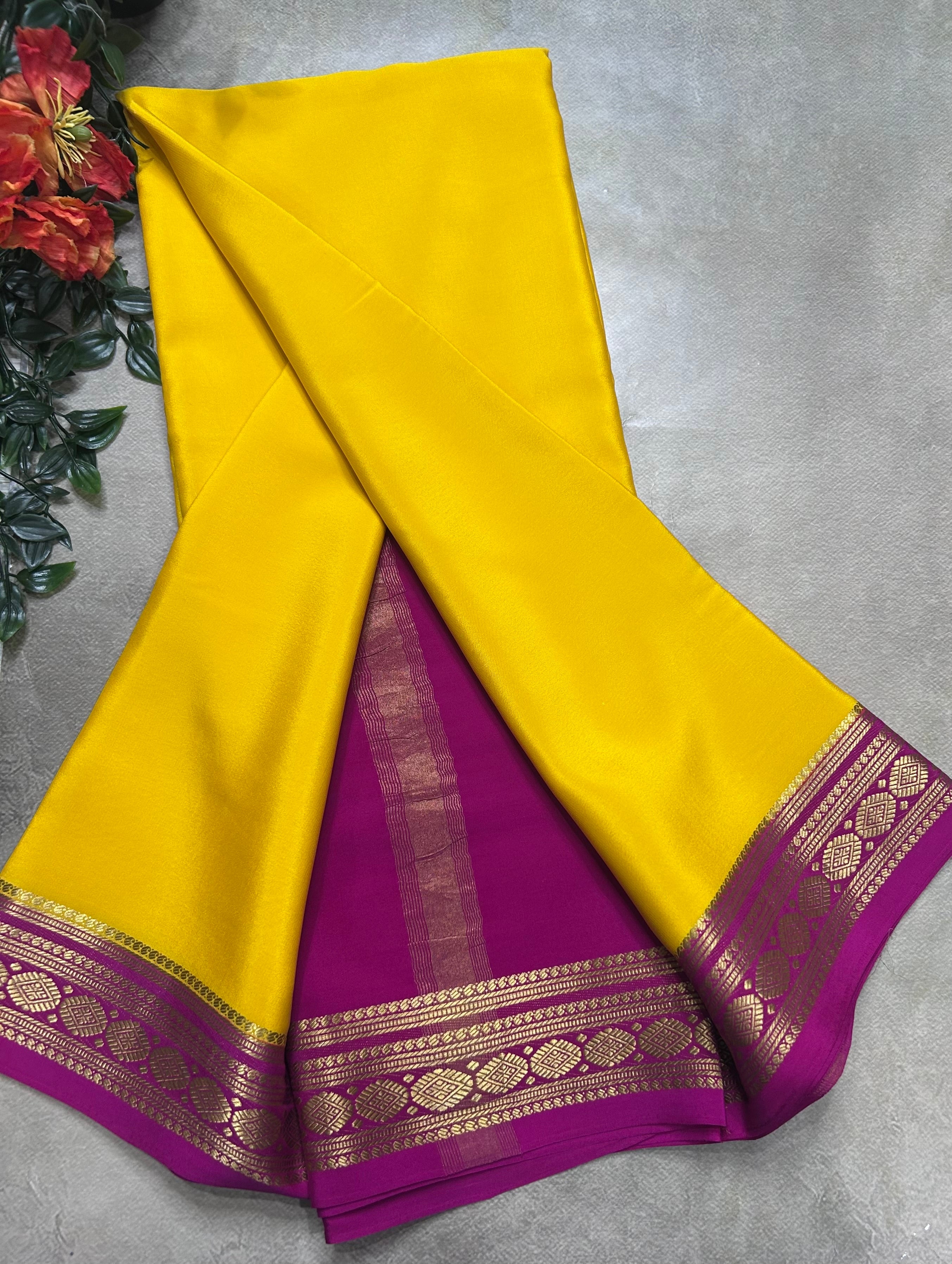Yellow small border pure mysore silk saree(YMS106)