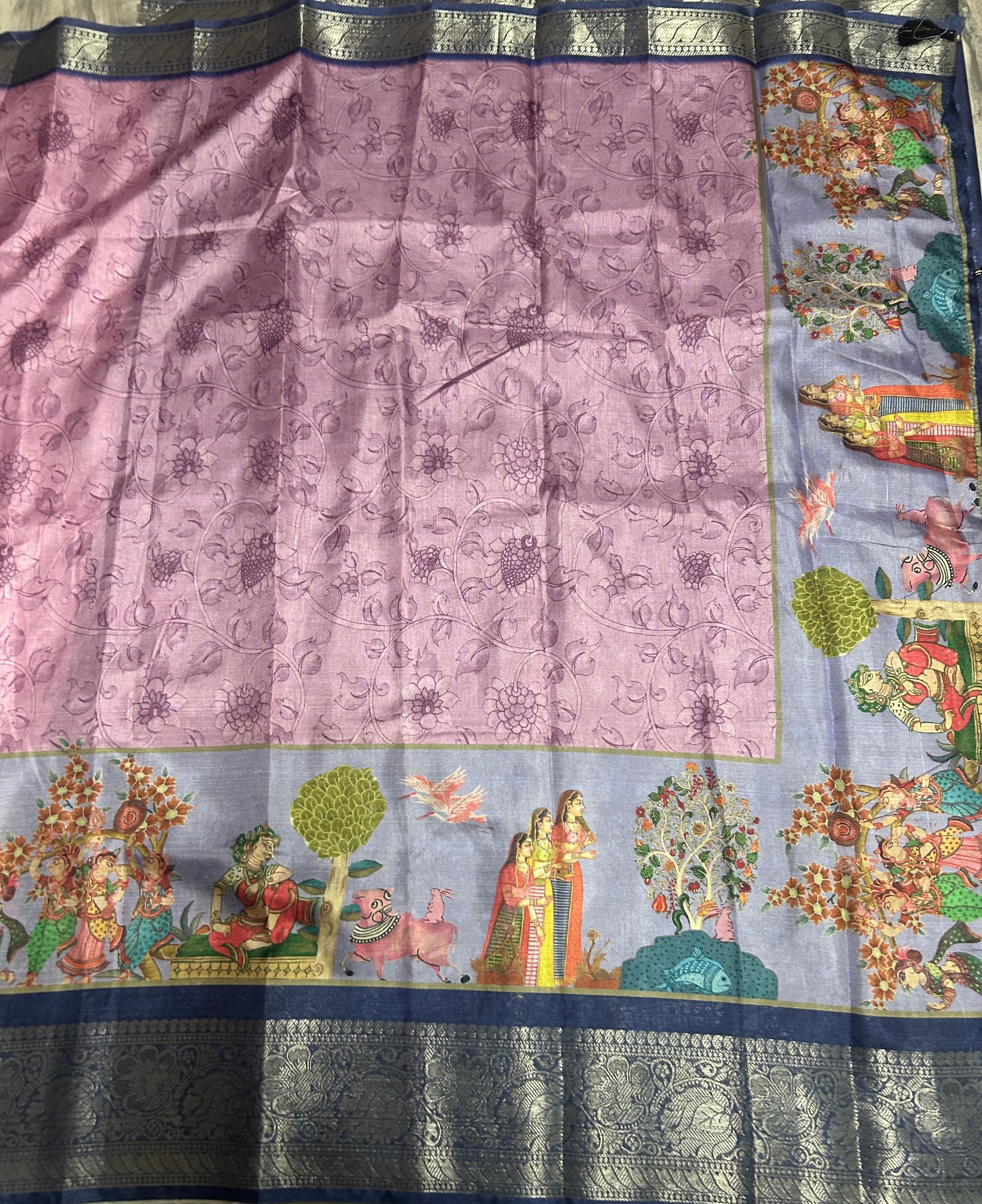 Pastel pink Digital print Semi Tussar saree