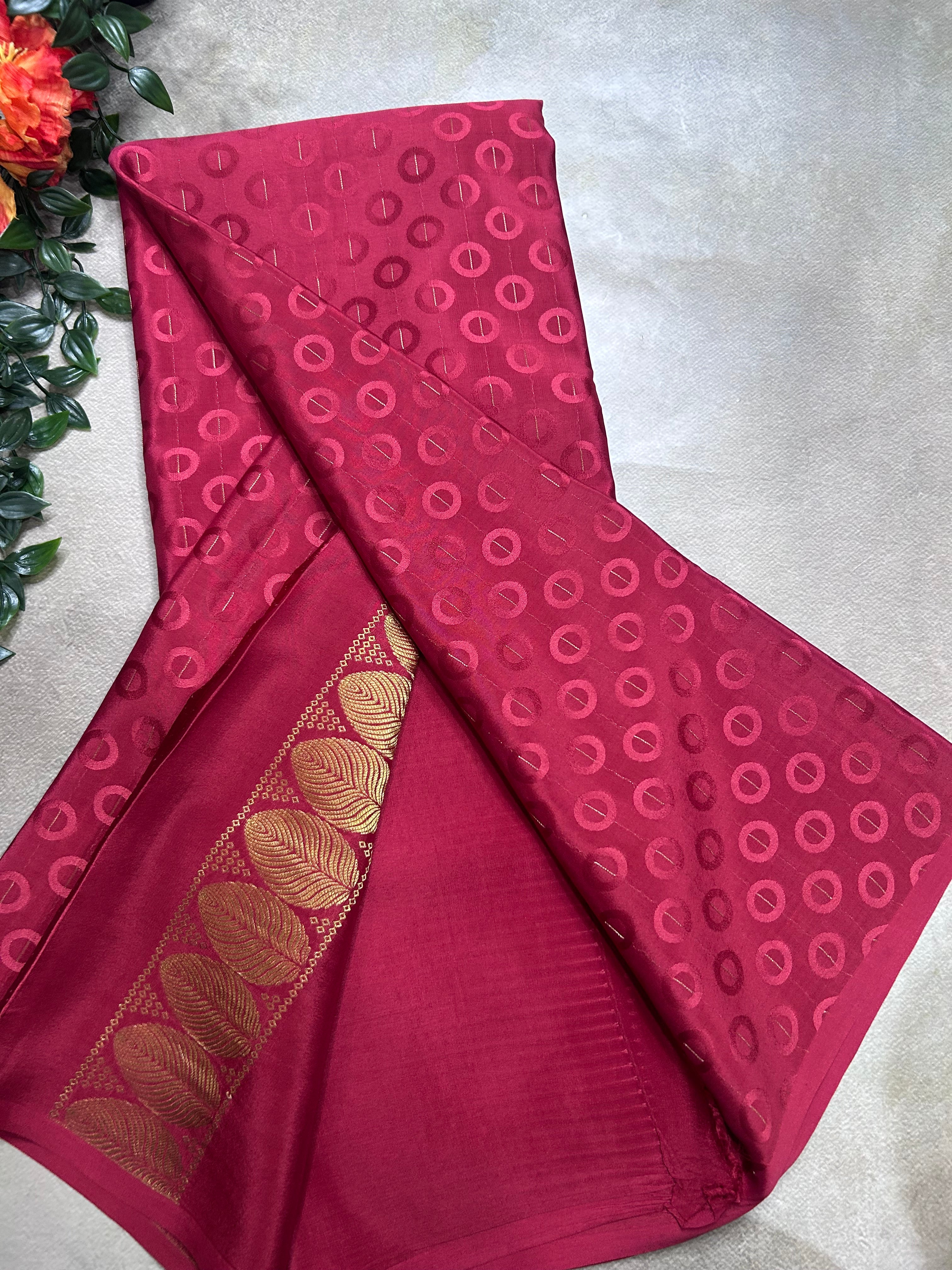 Maroon embossed Butta pure mysore silk saree(DMS106)