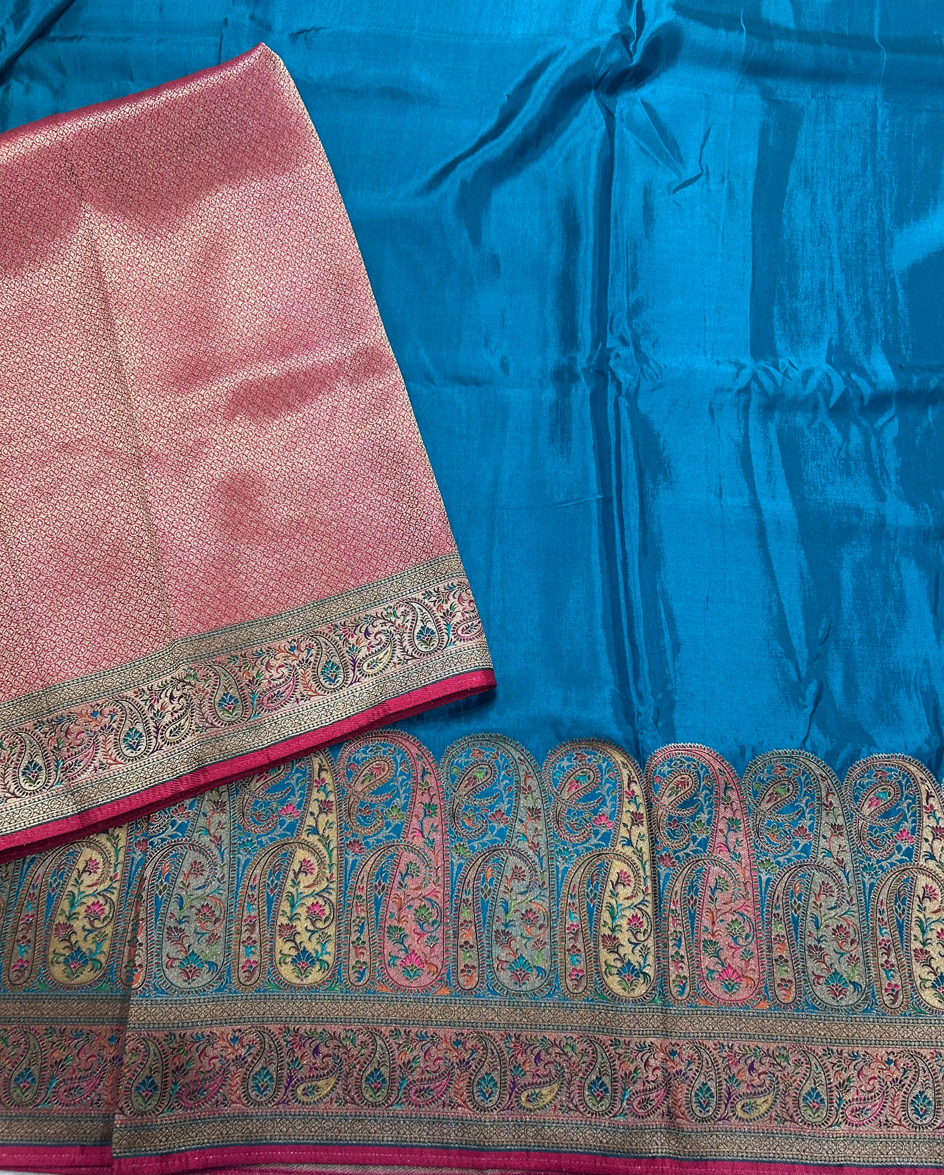 Rama green pashmina satin silk crepe 106 saree