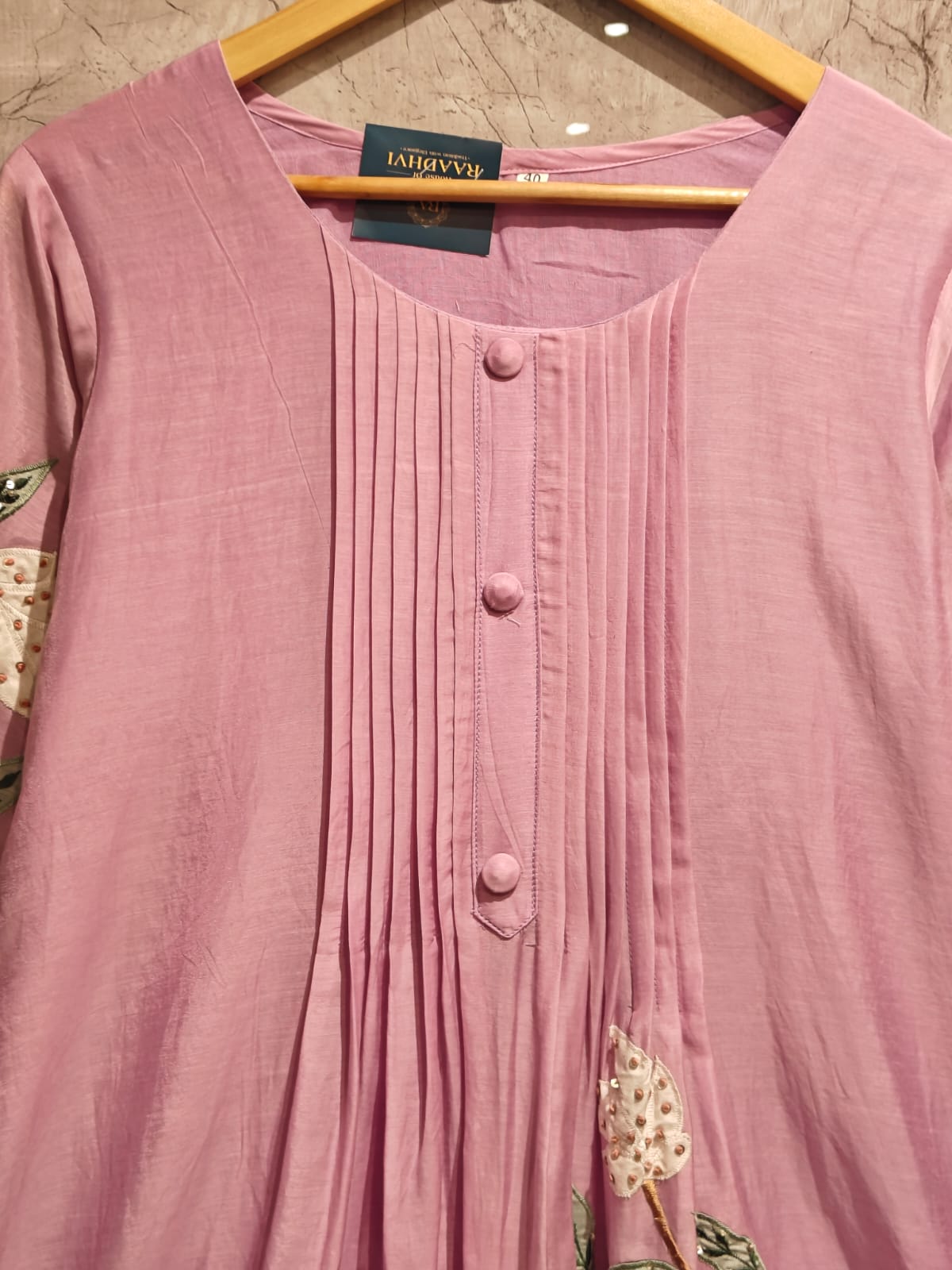 Lavender Mul Chanderi Anarkali Handwork Kurtha