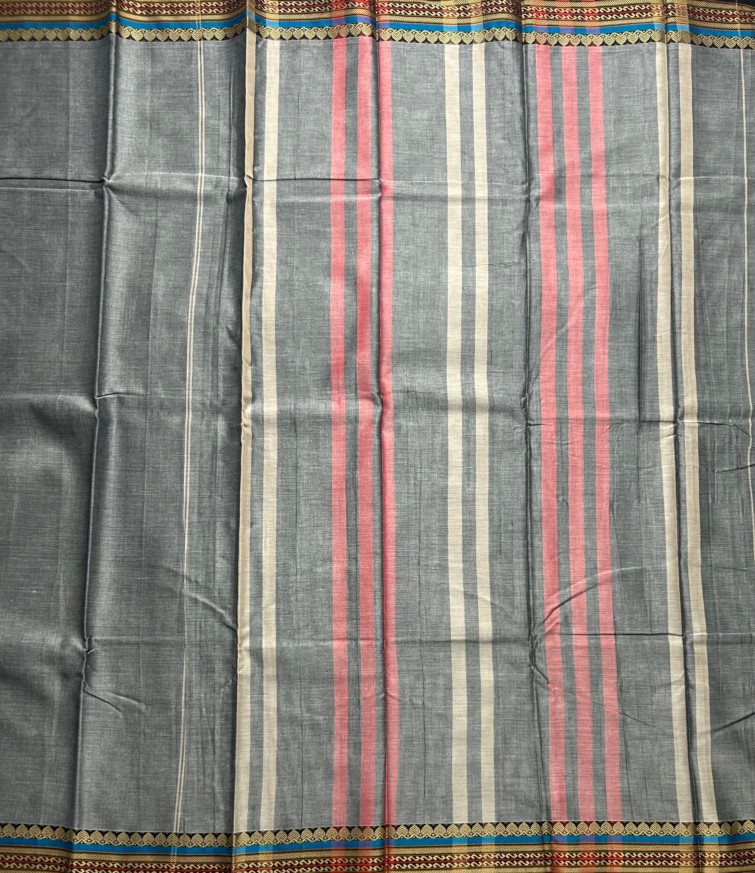 Dark grey Kanchi border pure cotton 103 saree