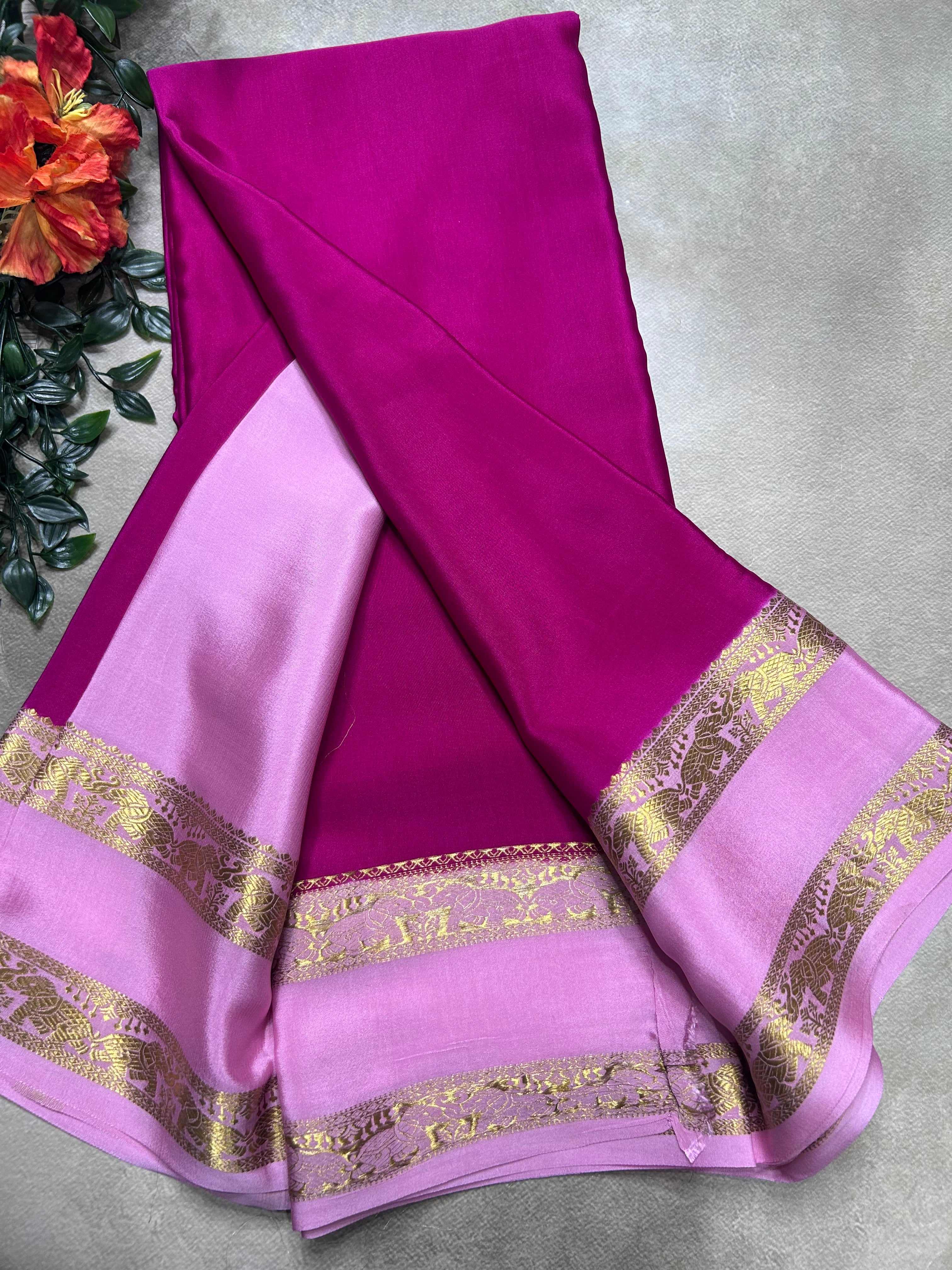 Pink bentex border pure mysore silk saree(MSC106)
